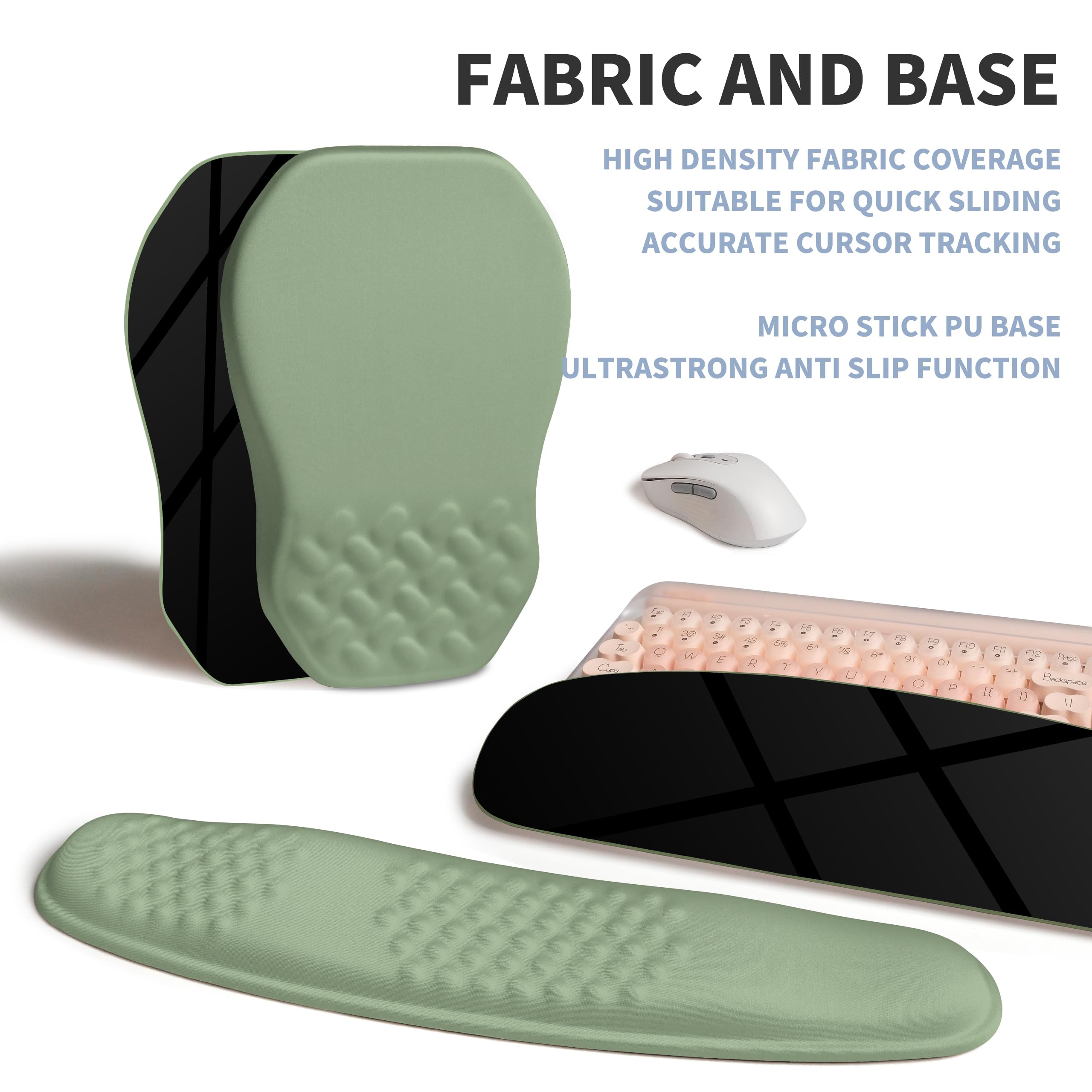 Set ergonomico 2 in 1, poggiapolsi e tappetino per mouse per massaggio, supporto per il polso, memory foam per alleviare la sindrome del tunnel carpale e il dolore al polso (verde oliva)