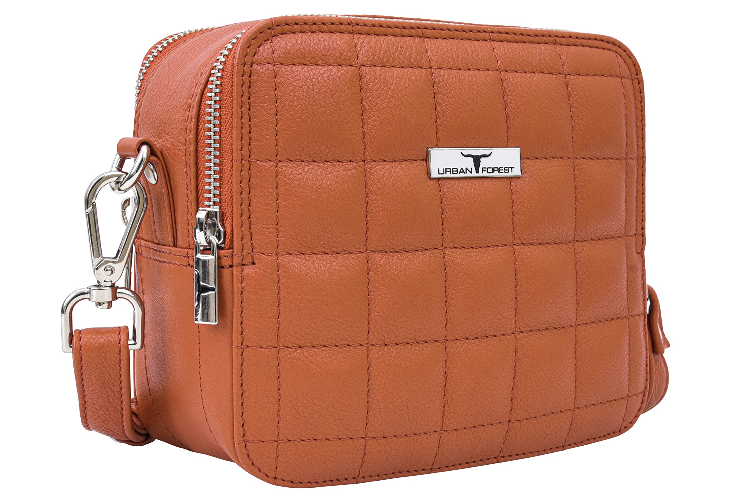 urban forest Ellie Orange Quilted Leather Sling Bag for Women-picture-21