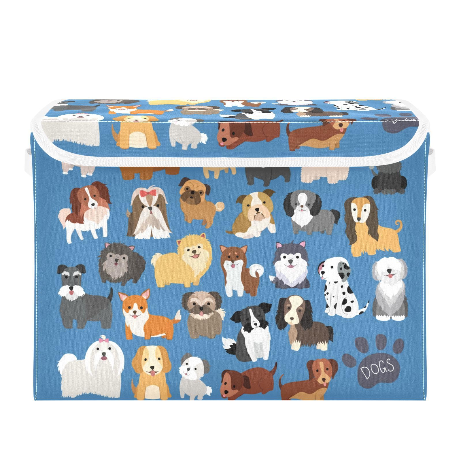 Yopersonalizes Storage Boxes with Lids, Lovely Dog Puppy Collapsible Fabric Storage Cube with Handles, Storage Baskets for Shelves Clothes Toys Wardrobe 42x32x30 cm