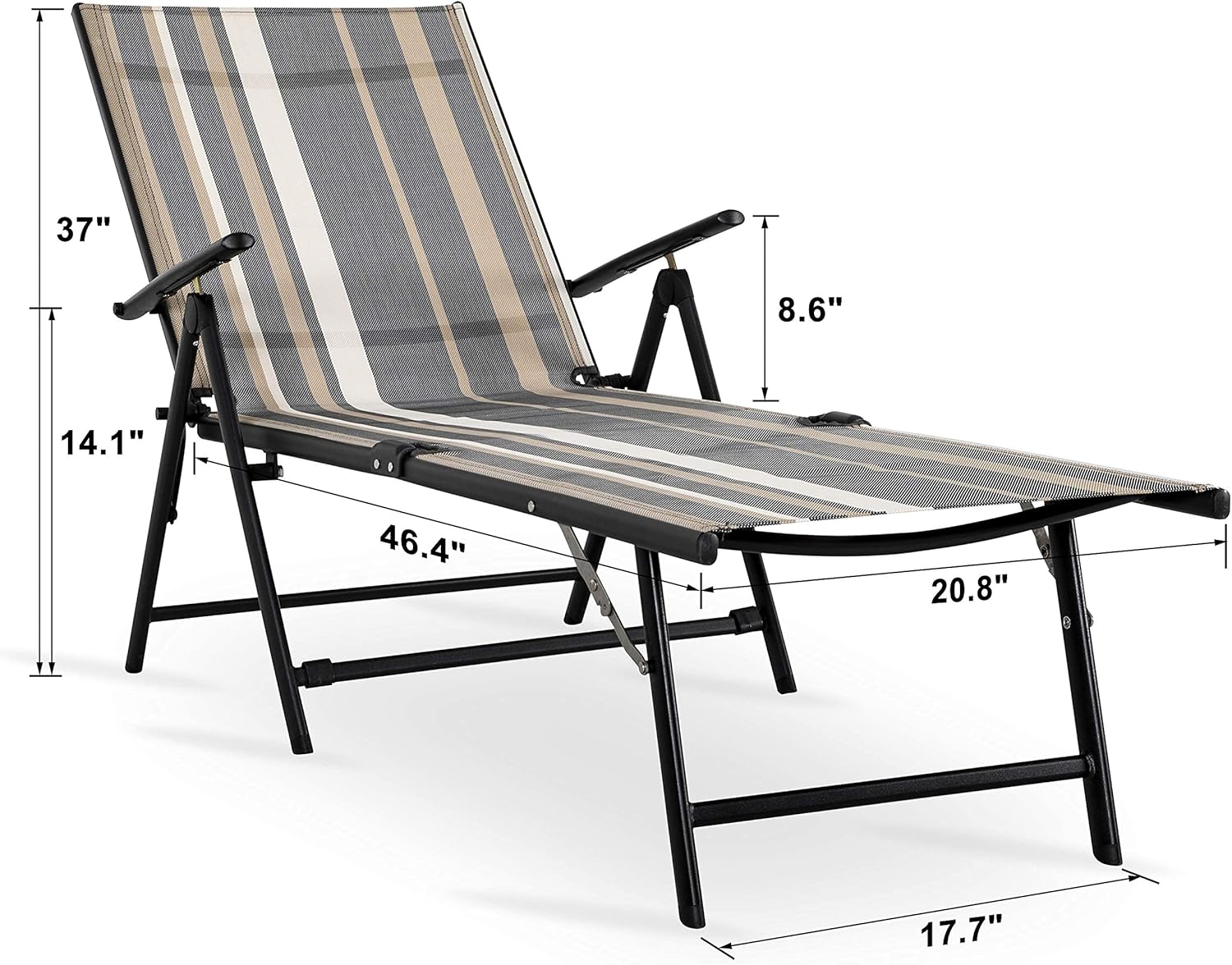 NUU GARDEN Outdoor Chaise Lounge Chair with 7 Position Adjustable Back, Steel Frame Folding Pool Chairs with Textilene, Reclining Lounge Chair for Beach, Yard, Pool and Patio, Stripe: Kitchen & Dining