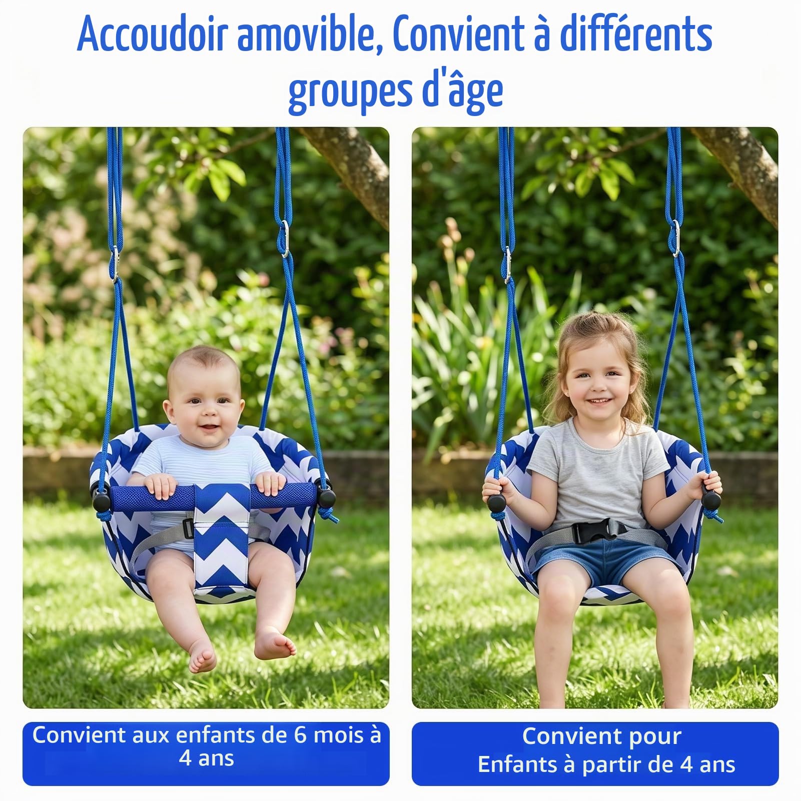 Balancoire Bebe,Siege Balancoire Bebe pour Intérieure et Extérieure Dès 6 Mois et Plus,Balancoire Exterieur avec Ceinture De Sécurité Et Corde Réglable,Balancoire Enfant Résistante jusqu'à 100KG+