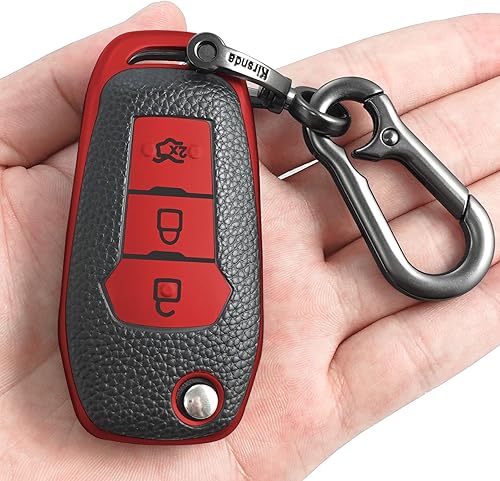 Miniatura 6 de Funda para llavero Ford, estuche texturizado, con llavero, carcasa para llavepiel, 3 botones, apto para Fusion Ranger Focus, ect Flip Remote Key