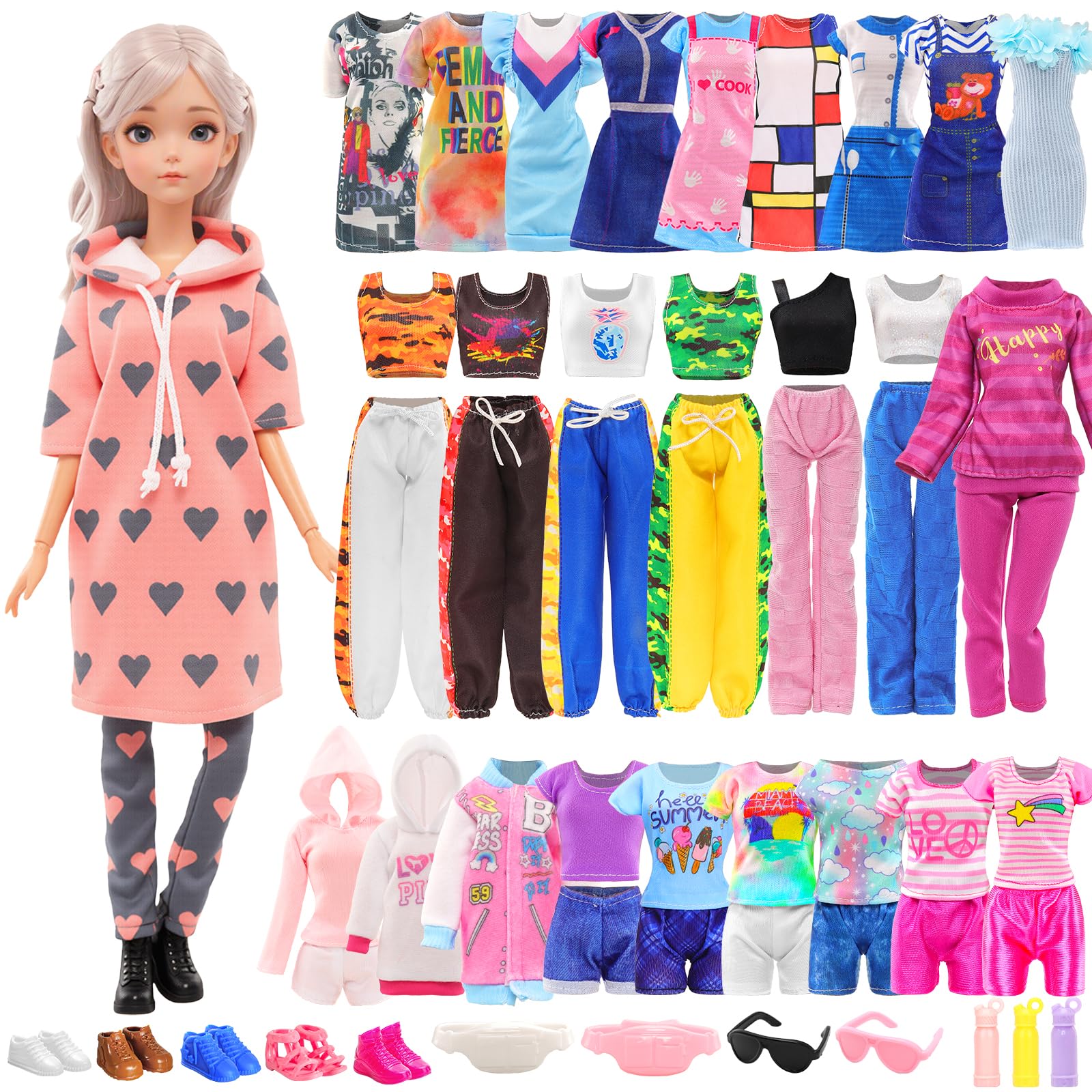 Miunana 28 Puppenkleidung Kleidung für Puppen Fashion Kleider Tops Hosen Sportbekleidung Schuhe Zubehör für 11,5 Zoll Mädchen Puppen Geschenk