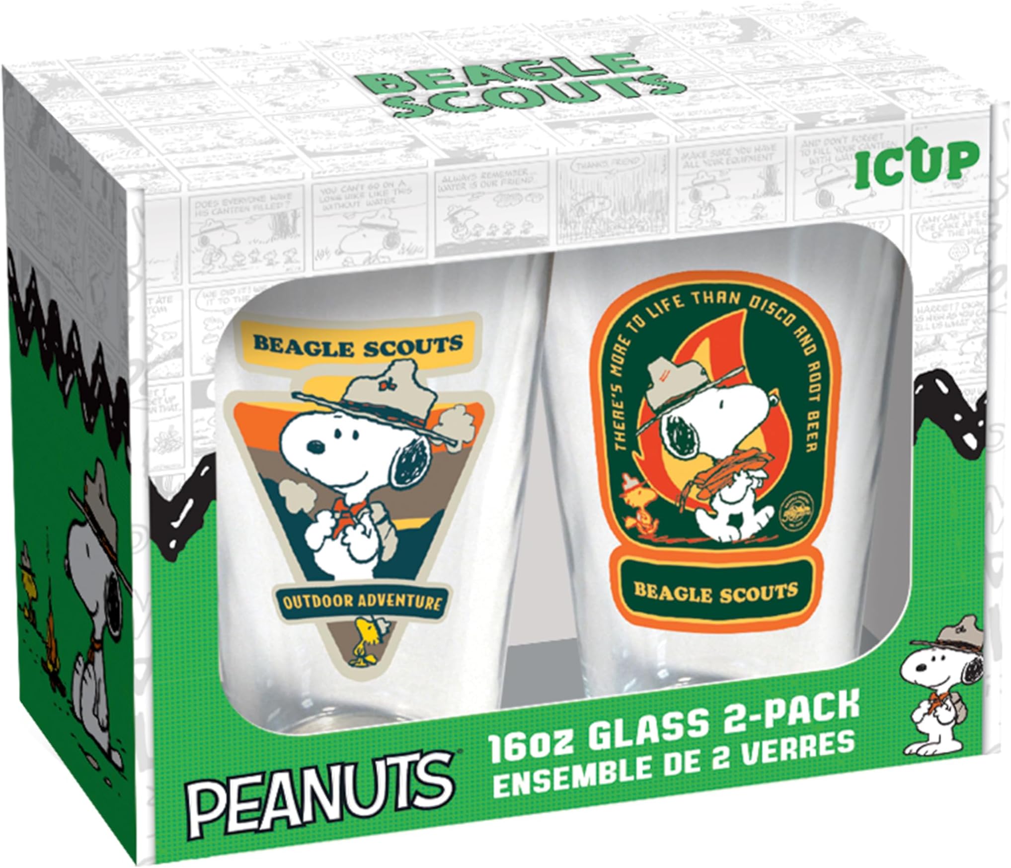 ICUP Snoopy Beagle Scouts 2 Pc Pint Glass Set