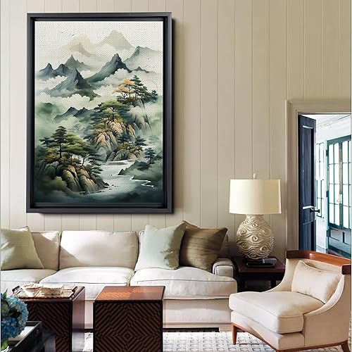 Miniatura 3 de DustinWay Framed Canvas Print Wall Art Set of 3 Green Forest Mountain Photography Modern Art Minimalist Nature Decor