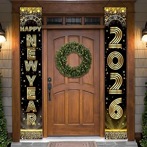 KatchOn, Cartel extra grande de feliz año nuevo – 72 x 12 pulgadas | Decoraciones de Año Nuevo 2026 | Suministros de fiesta de Año Nuevo 2026,