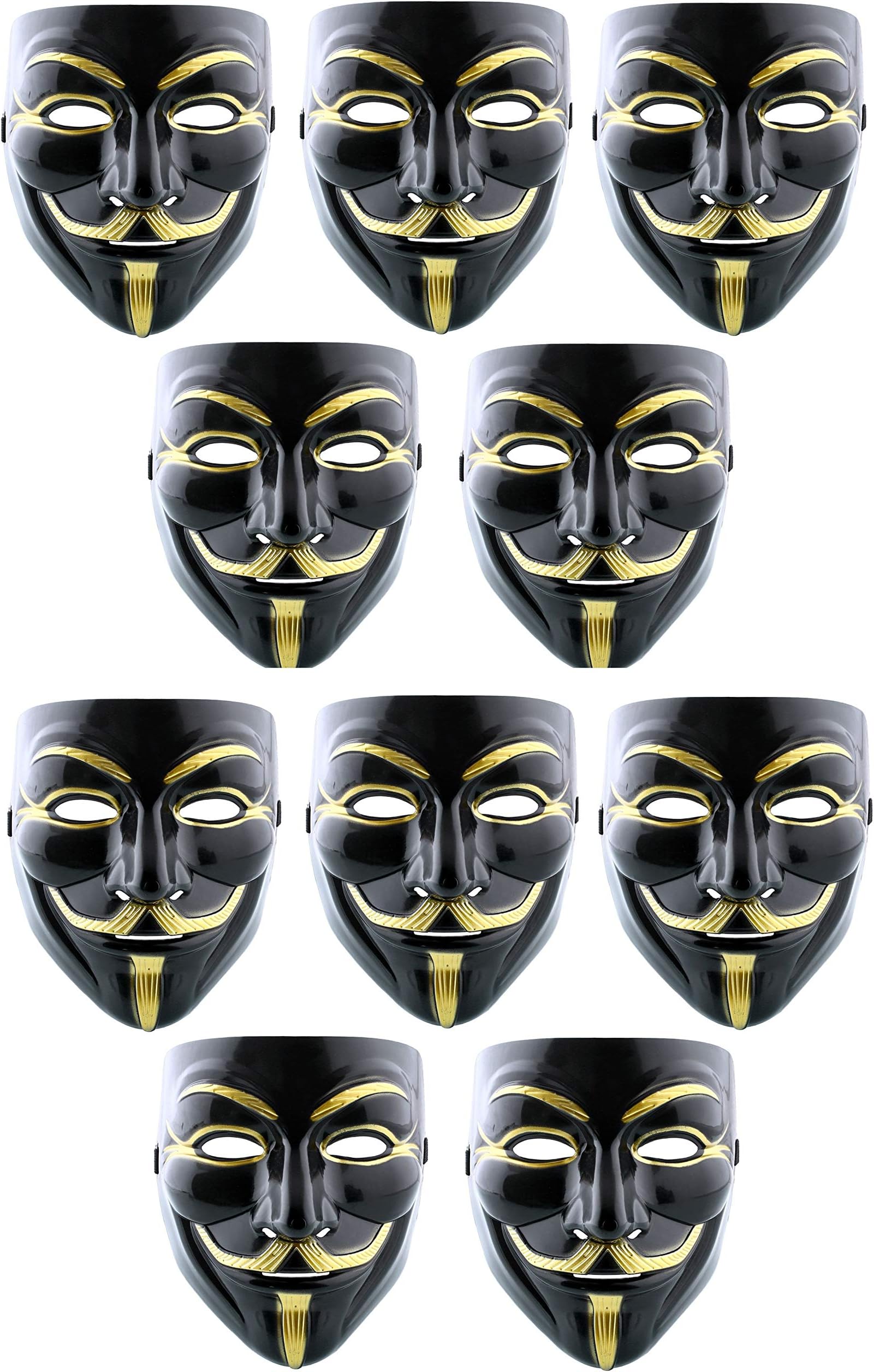 HK balloons V For Vendetta Comic Face Mask Anonymous Guy Fawkes, White (Pack Of 10, Black)