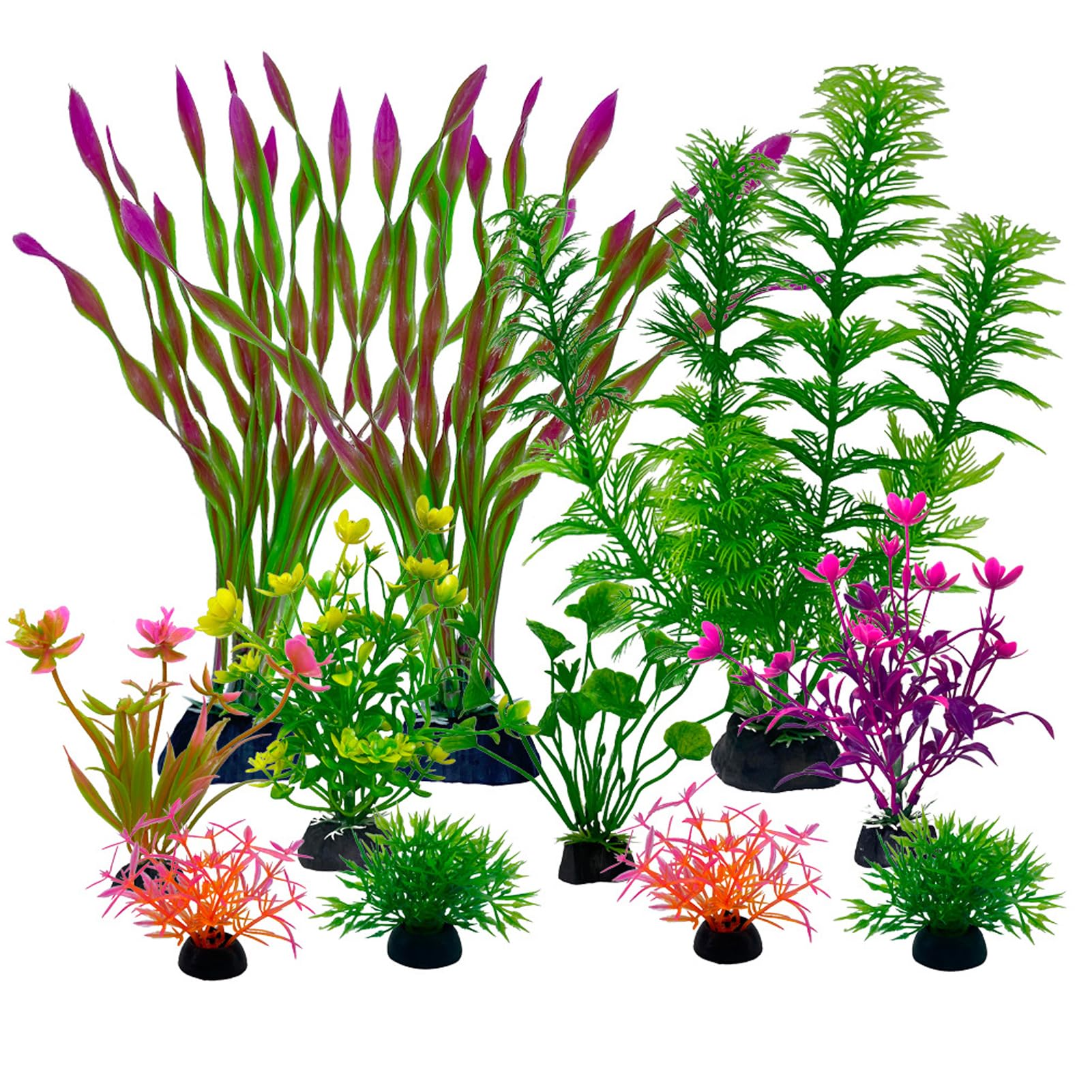 YIKUBO Artificial Aquatic Plants for Aquariums,11PCS Fish Tank Accessories Plastic Plants for Mini Ponds, Fish Tanks, Turtles Aquarium Accessories A