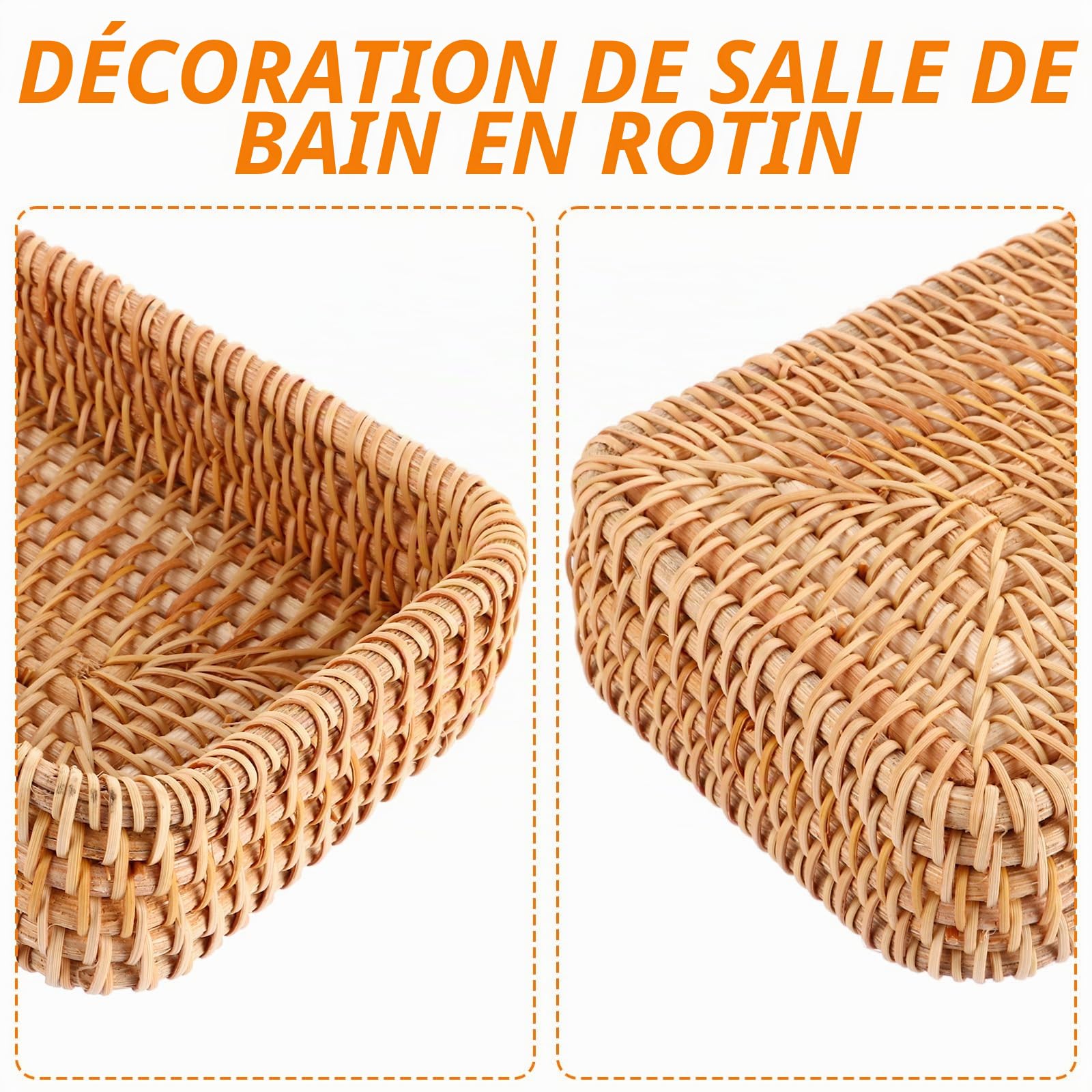 MIVIDE 3pcs Plateau de Service en Rotin, 21 x 11 x 4 cm Plateaux de Service Rectangulaire, Plateau de Salle de Bain Tissé pour Le Rangement, Décoratif