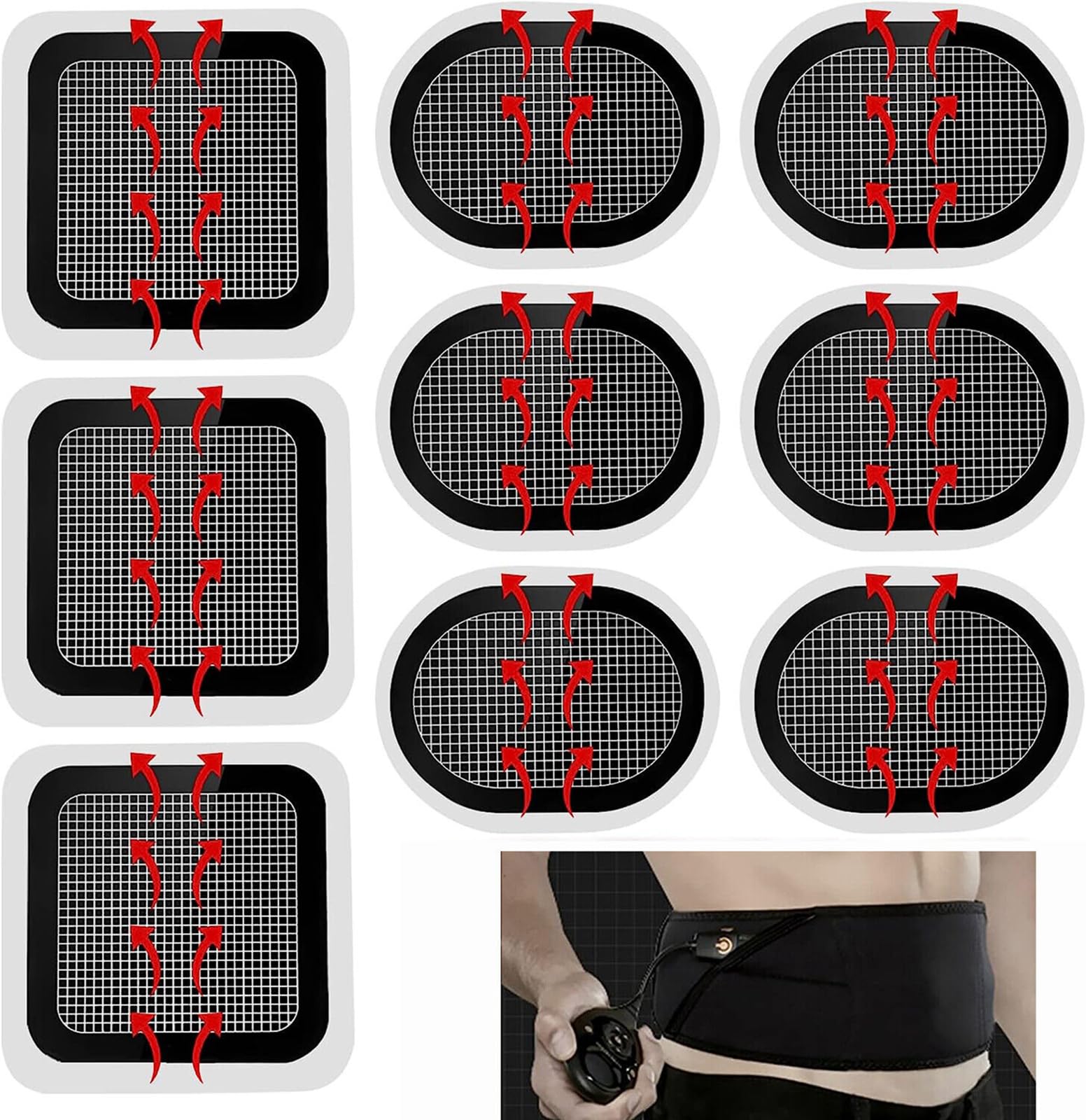 GAOHOU9Pcs Replacement Gel Pads for ABSStimulator Updated Body Electrodes Pads for Slendertone ABS Belt Black W/Red Arrow