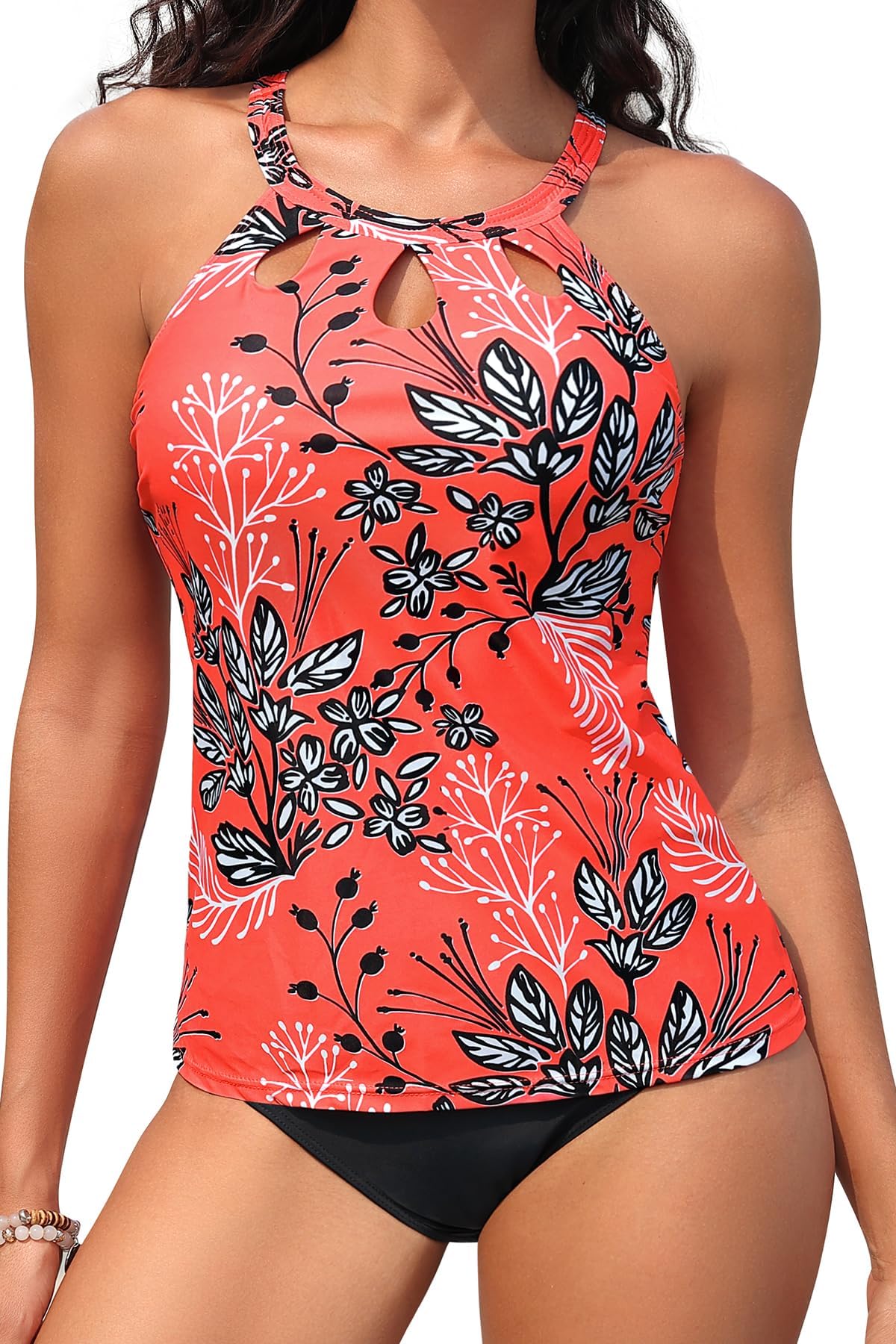 Yonique Two Piece High Neck Tankini Swimsuits for Women Tummy Control Bathing Suits Floral Print Swimwear