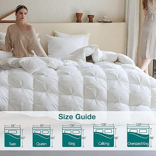 Miniatura 3 de KAKABELL Edredón plisado de plumas de ganso tamaño King para todas las estaciones, relleno de edredón ultra suave y acogedor, sin ruido, con funda