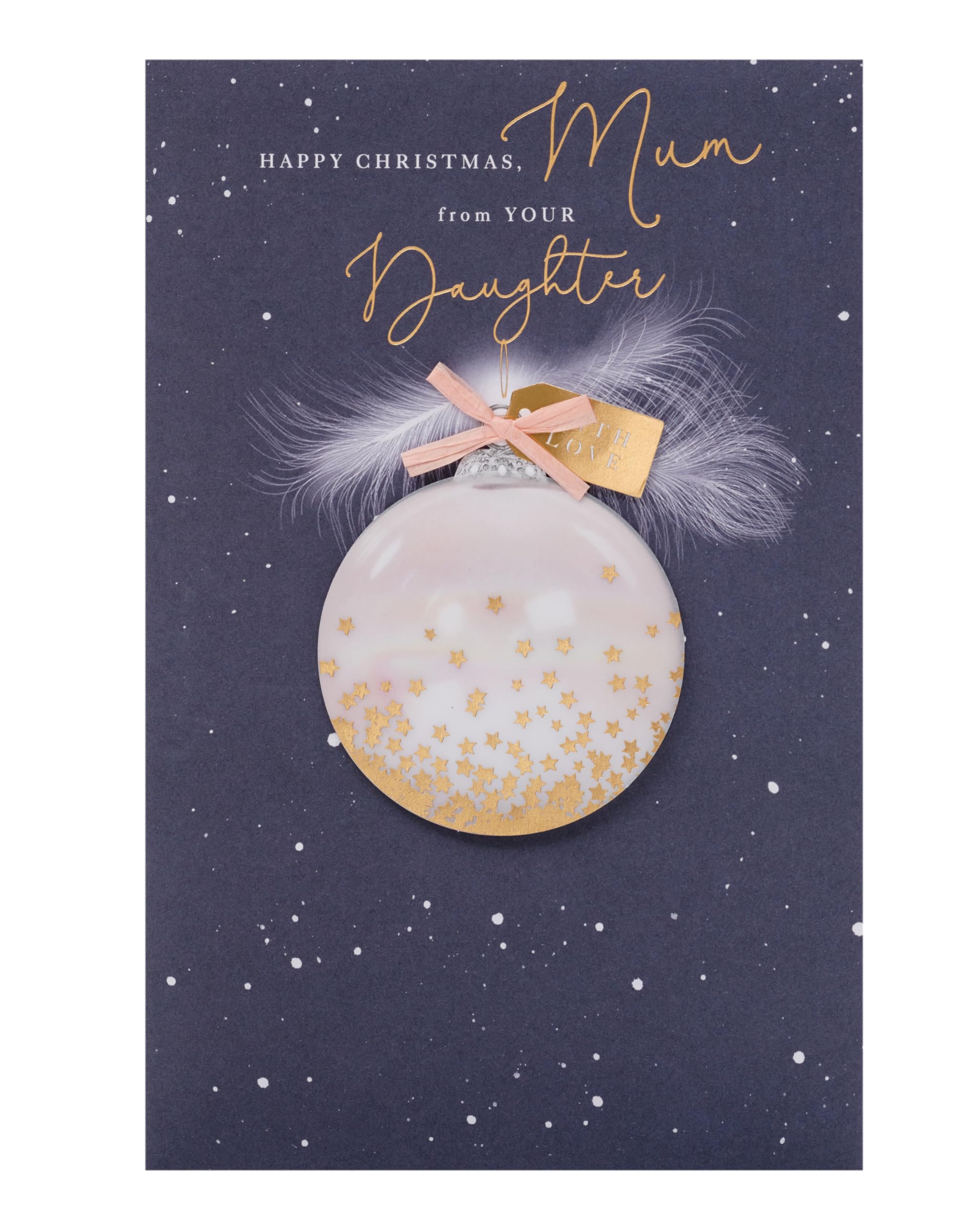 UK Greetings Christmas Card for Mum from Daughter - Feather Bauble Design
