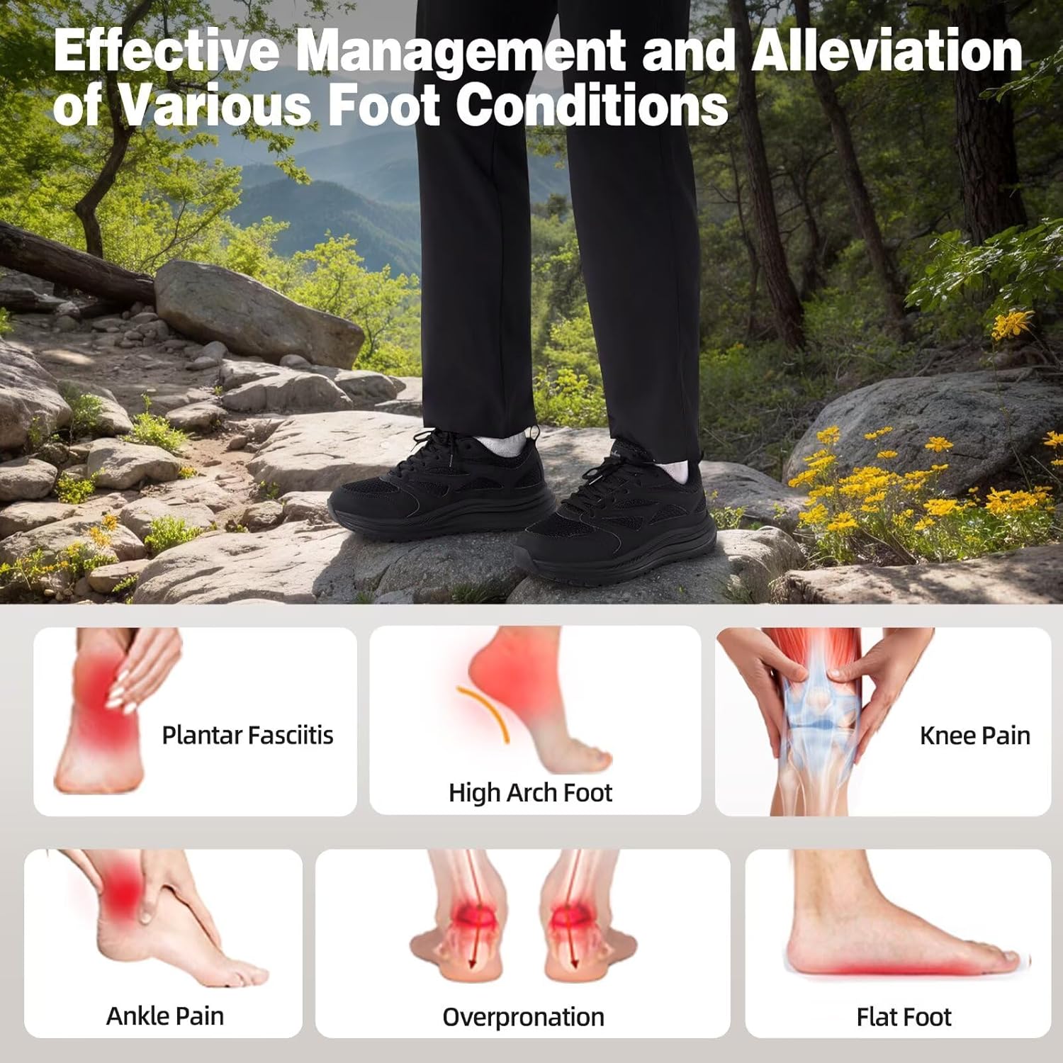 Men's Orthopedic Wide Trail Running Shoes: Comfortable Casual Arch Support Plantar Fasciitis Orthotic Trekking Walking Exercise Shoes, Flat Feet Sport Training Sneakers for Foot and Heel Pain Relief - Image 4