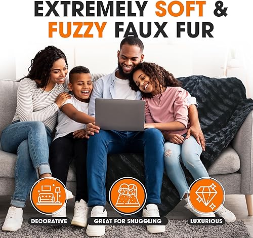 Miniatura 5 de Cheer Collection Manta de piel sintética, lujosas mantas esponjosas para sofá y cama, lavable a máquina, 86 x 86 pulgadas, color negro