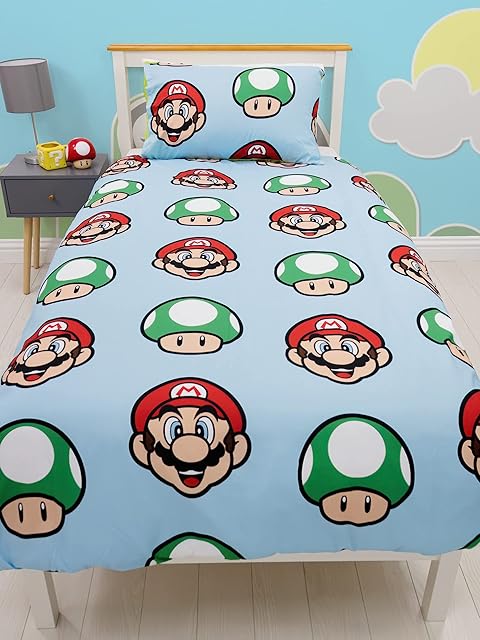 SUPER MARIO BROS Kids Single Duvet Cover Set Boys Gaming Bedding Multicolour