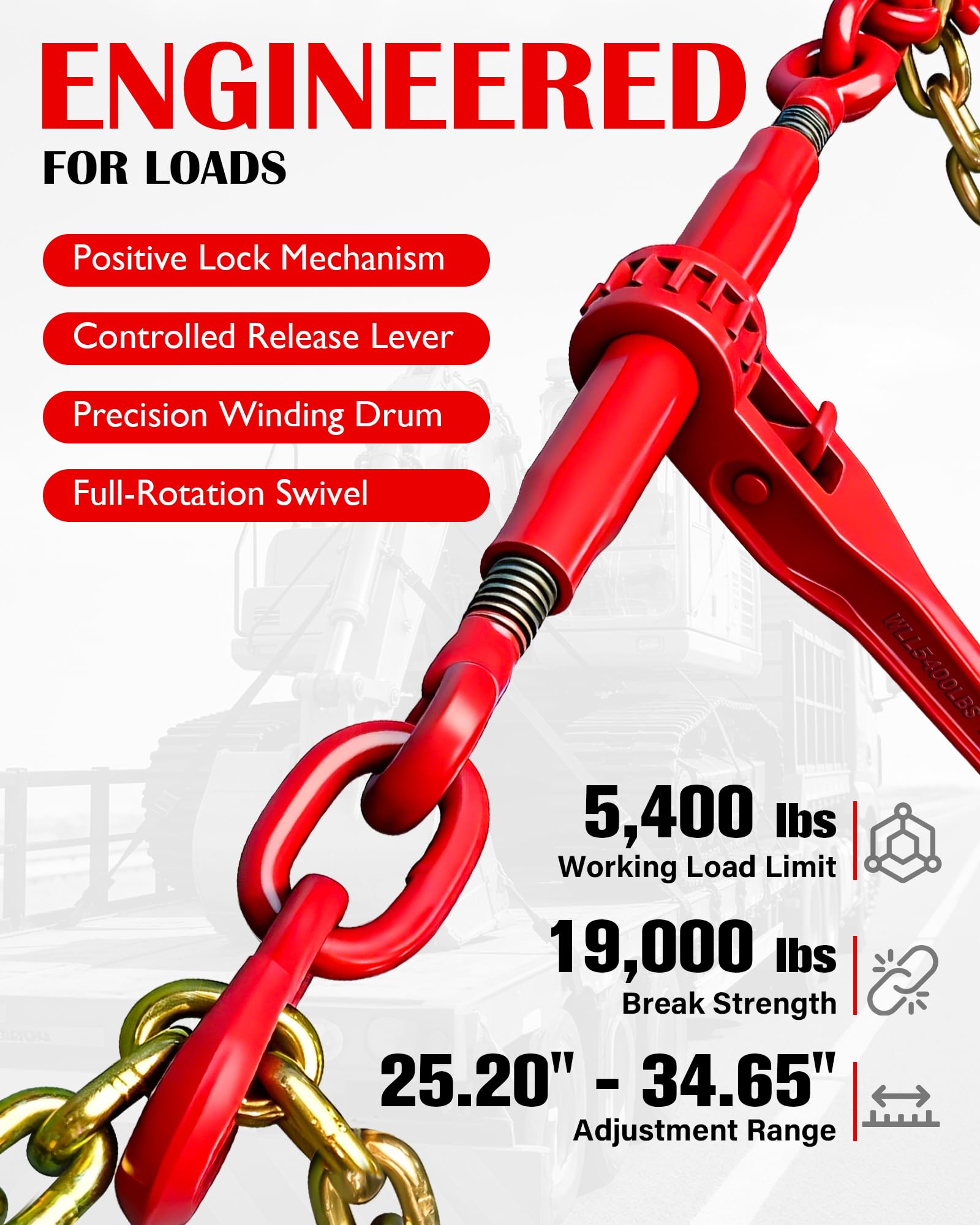 Heavy-Duty Ratchet Chain Binder - 5400 lb WLL -3