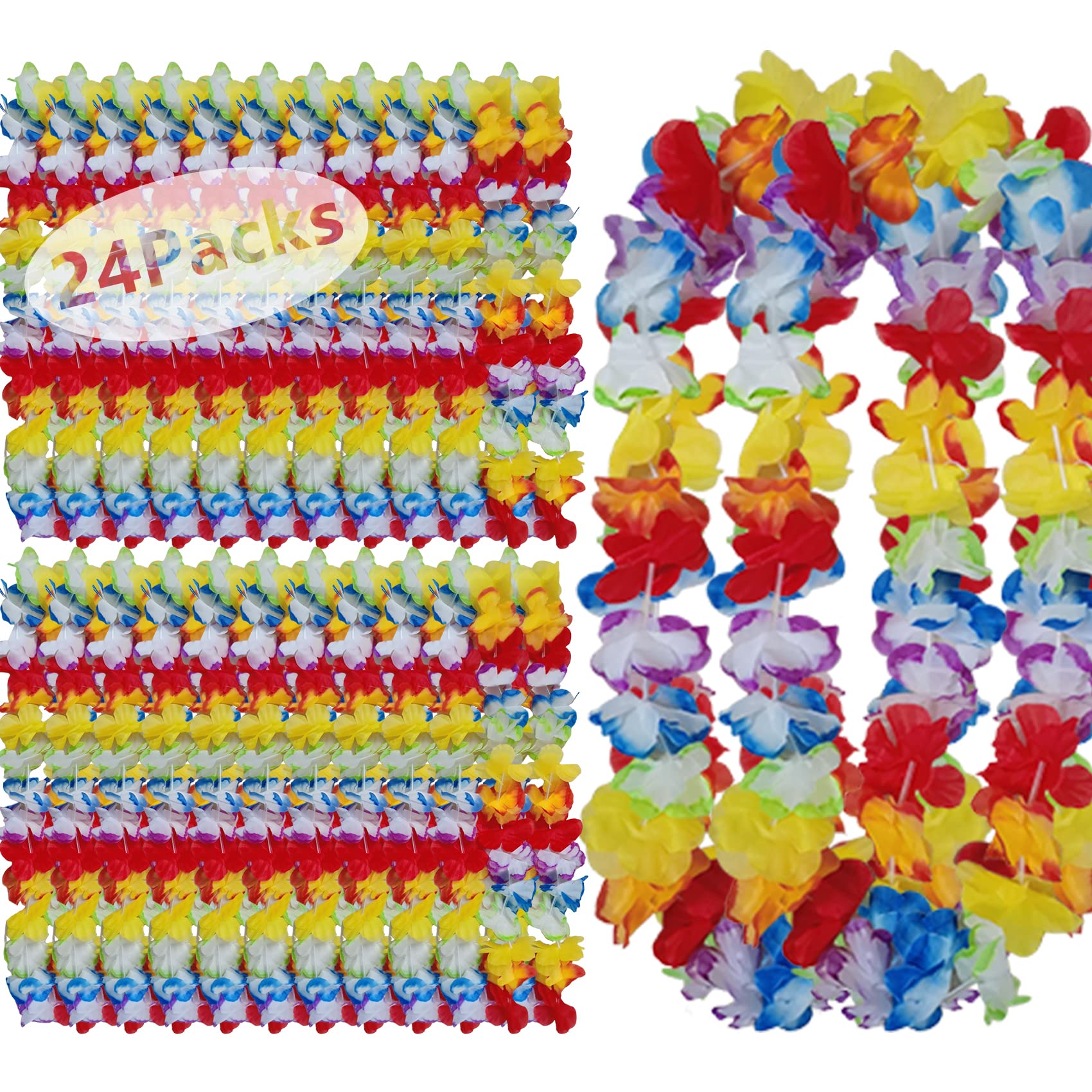 Mowane Leis for Luau Party - 24 Count | Rainbow Pride LGBT Thick and Lush Flower Leis for Luau Parties, Graduations, Birthdays, and Beach Weddings |