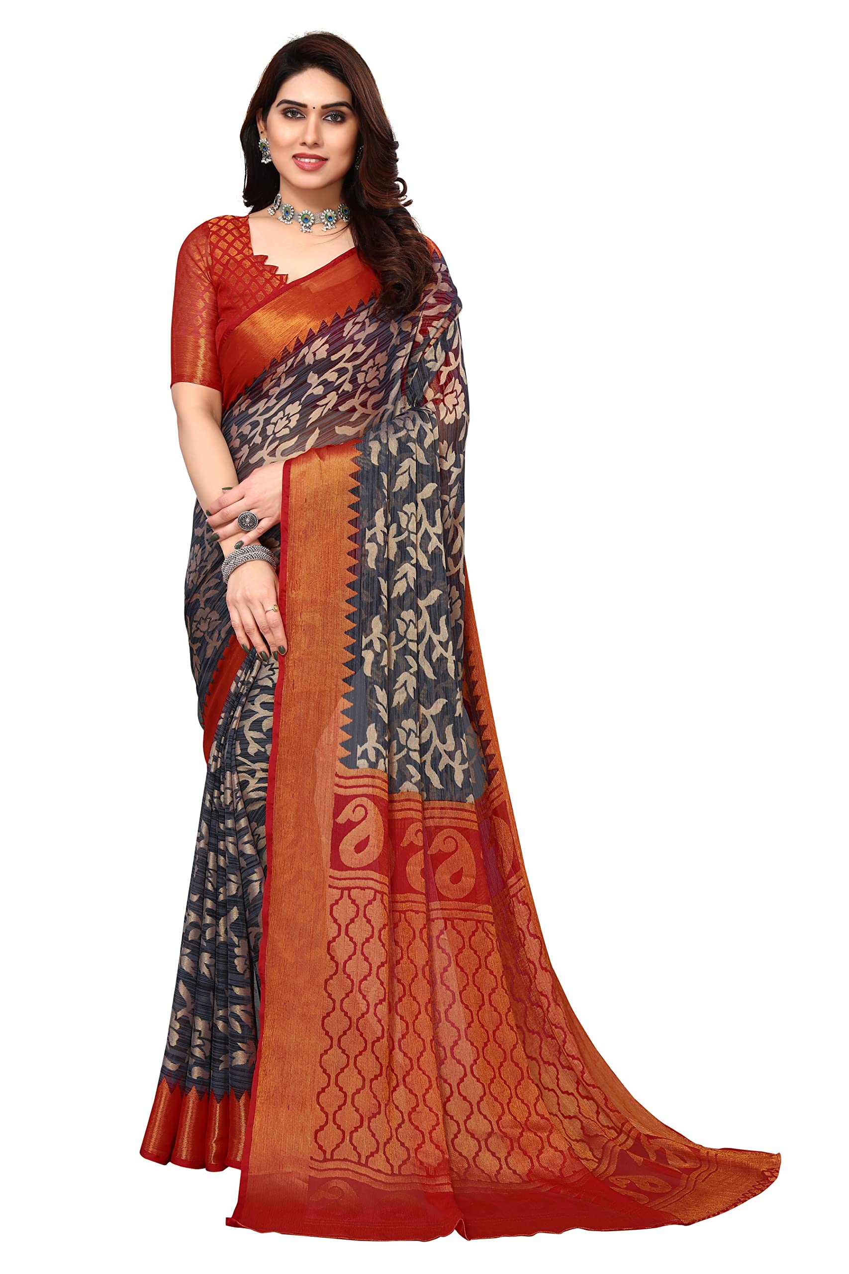winza designer Women's Floral Printed Chiffon Ethnic Sarees | Farewell Saree for Women & Girls | Saree for Haldi | Chiffon Brasso Saree for Women | Saree for Wedding | Festive Saree | Chiffon Saree-picture-55