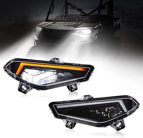 Conjunto de faros delanteros LED para Polaris Ranger 18-25, luces delanteras LED con luces de circulación diurna, luz de señal de giro para Polaris