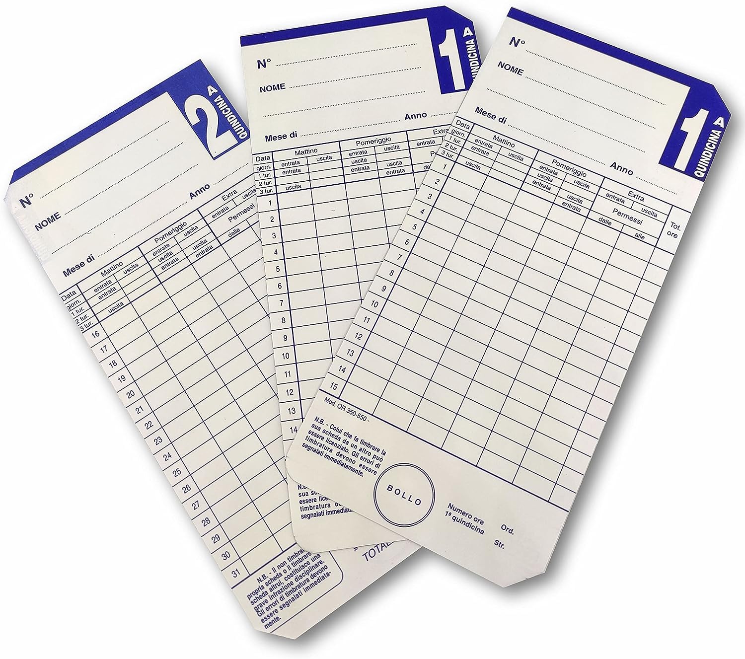 QR 350-550 Cartellini Quindicinali per Timbracartellini SEIKO: QR350, QR550, QR120, QR312, QR6560. Bianco, Set di 500 Pezzi