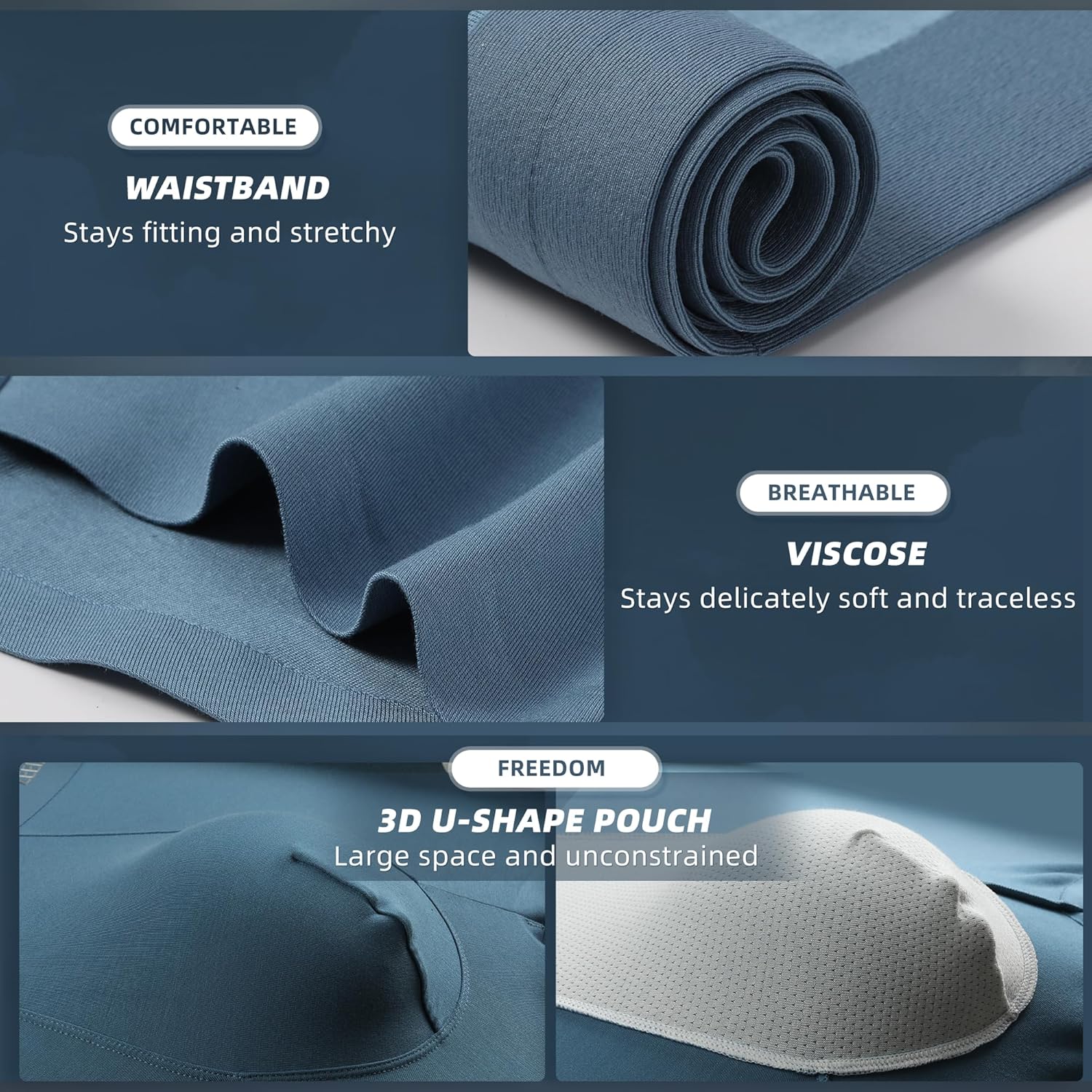 Mens Underwear Boxer Briefs 3-Pack Ice Silk Viscose Comfortable Soft Seamless Trunks Underwear - Image 5
