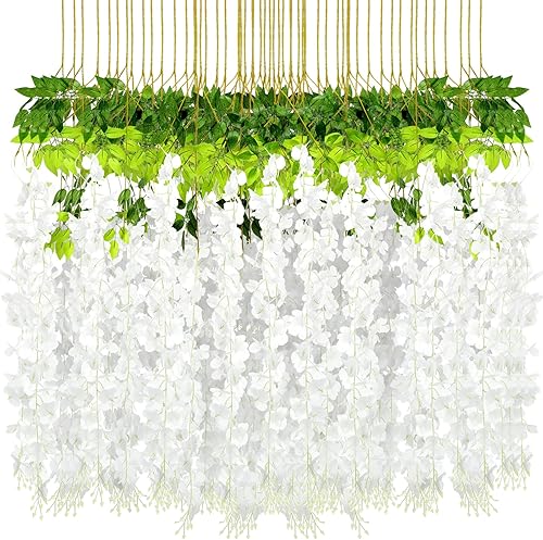 Paquete de 108 flores artificiales colgantes de glicina artificial de 43.2 pulgadas3.6 pies, guirnalda de flores de imitación de glicina, guirnalda