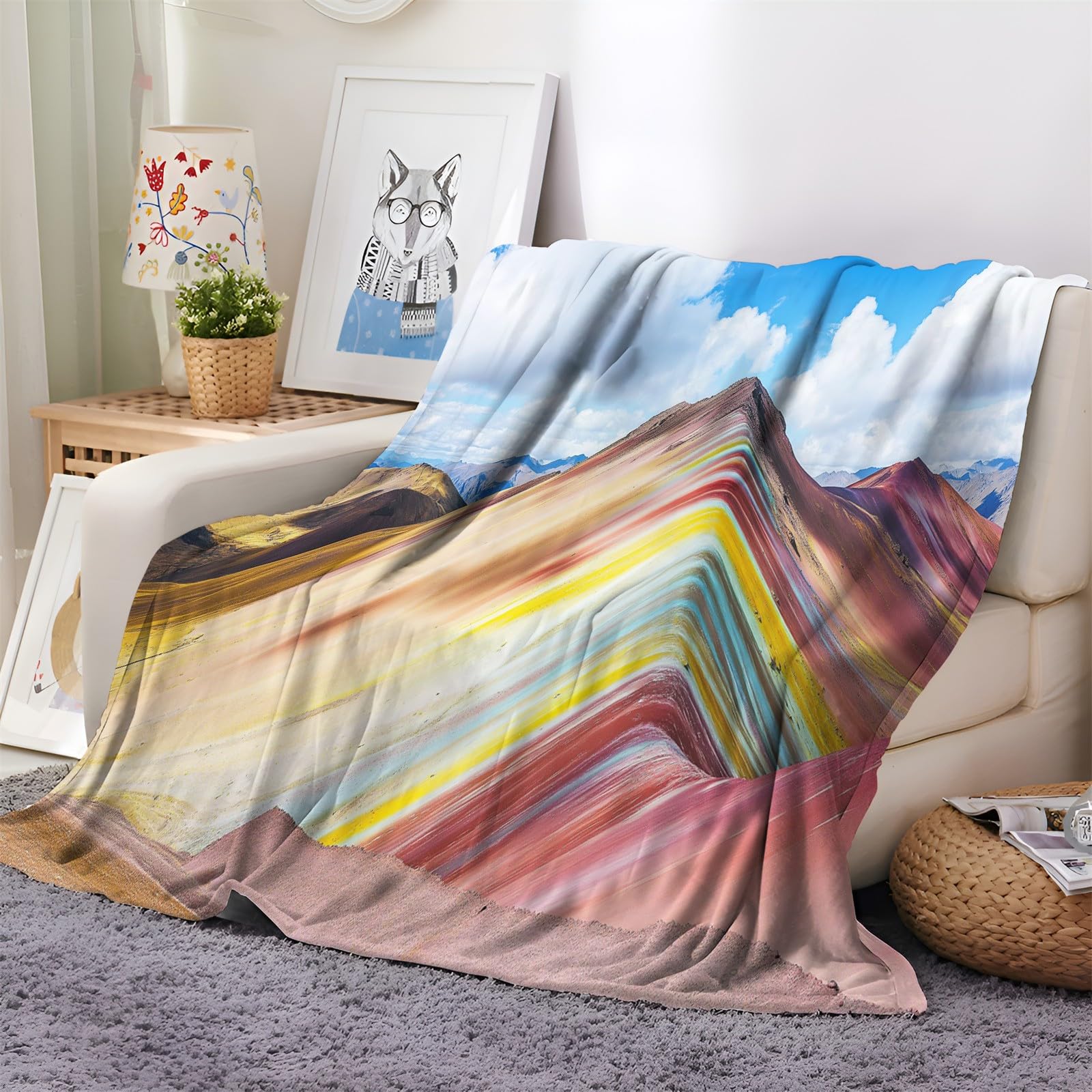 Générique Couverture Polaire 180x200 cm Andes Péruviennes Montagnes Arc Ciel Plaid Couverture Sherpa en Microfibre Douce, Couverture en Flanelle Chaude Et Confortable, 3D Jeté de Canapé