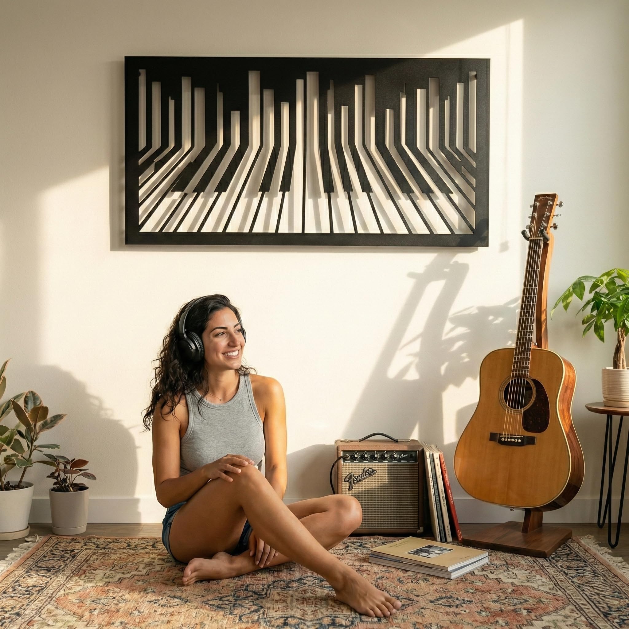 Arte da parete in metallo, pianoforte in metallo, decorazione musicale, decorazione d'interni, decorazione da parete per casa, ufficio, regalo per amanti della musica (100 x 53 cm)