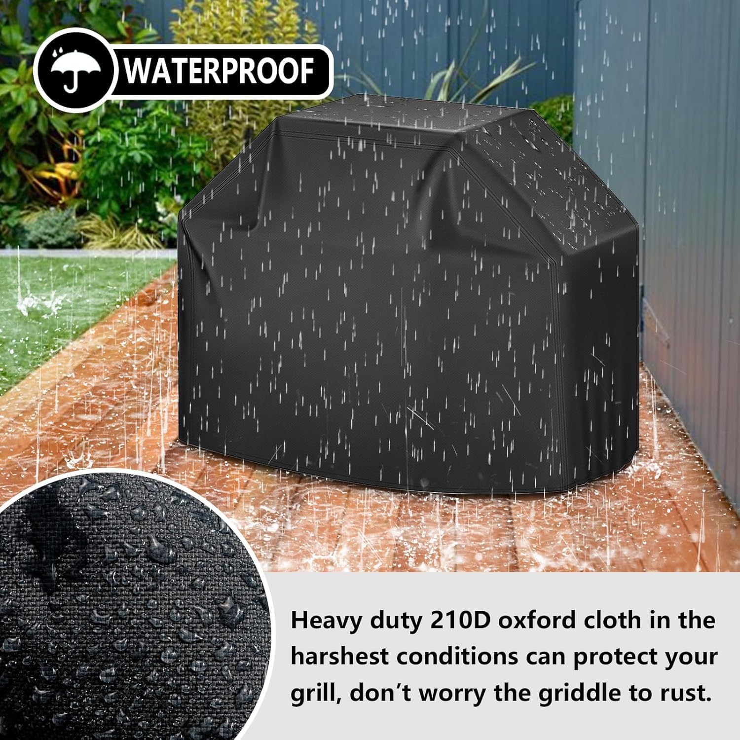 Outdoor Waterproof Grill Cover with Adjustable Hem Drawstring, 72 Inches Heavy Duty Barbecue Gas Grill Cover, Uv & Fade Resistant BBQ Cover for Char-Broil Nexgrill and More (72inch XL Black) - Image 5