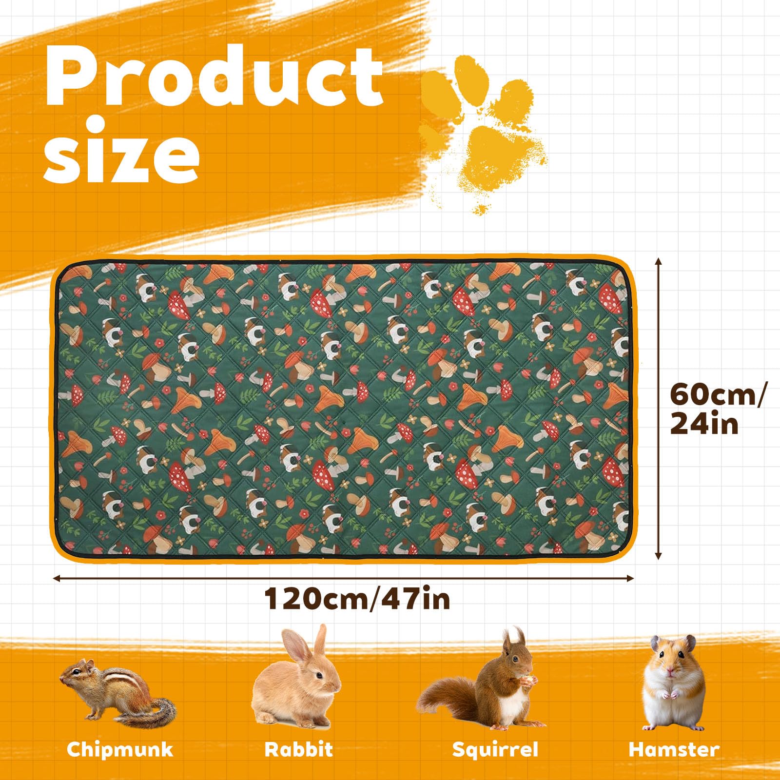 Fodera Per Gabbia Per Porcellini D'India, Lettiera Lavabile E Riutilizzabile Ad Assorbimento Rapido, Tappetino Impermeabile Antiscivolo Per Piccoli Animali Domestici (funghi verdi, 120x60cm)