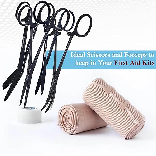 Miniatura 9 de Juego de 4 tijeras de vendaje de 5.5 pulgadas, tijeras de puntada de 4.5 pulgadas y hemostato de 5.5 pulgadas, curvadas rectas hechas de acero