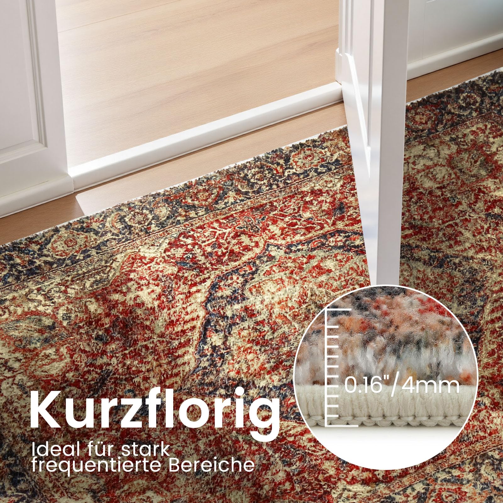 Vintage Teppich Wohnzimmer 160x230 cm Waschbar, Braun/Mehrfarbig | Rutschfester Groß Retro Rugs for Living Room, Kurzflor Weich Carpet für Schlafzimmer, Esszimmer, Büro