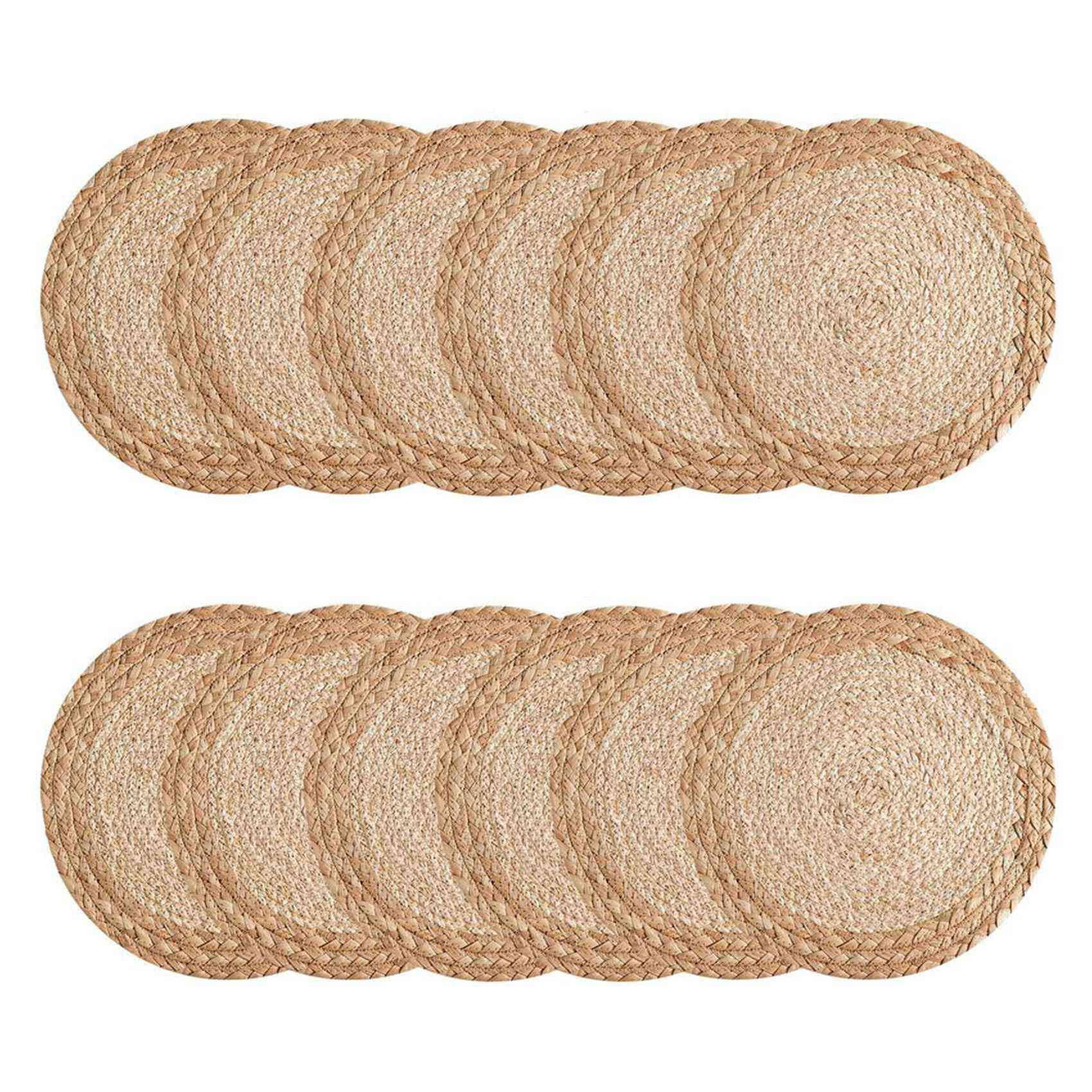 Vjsujehgy Boho Placemats Set of 12 - Handmade Woven Placemat Water Hyacinth Mats, Round Placemat for Dining Table Kitchen 13 Inch