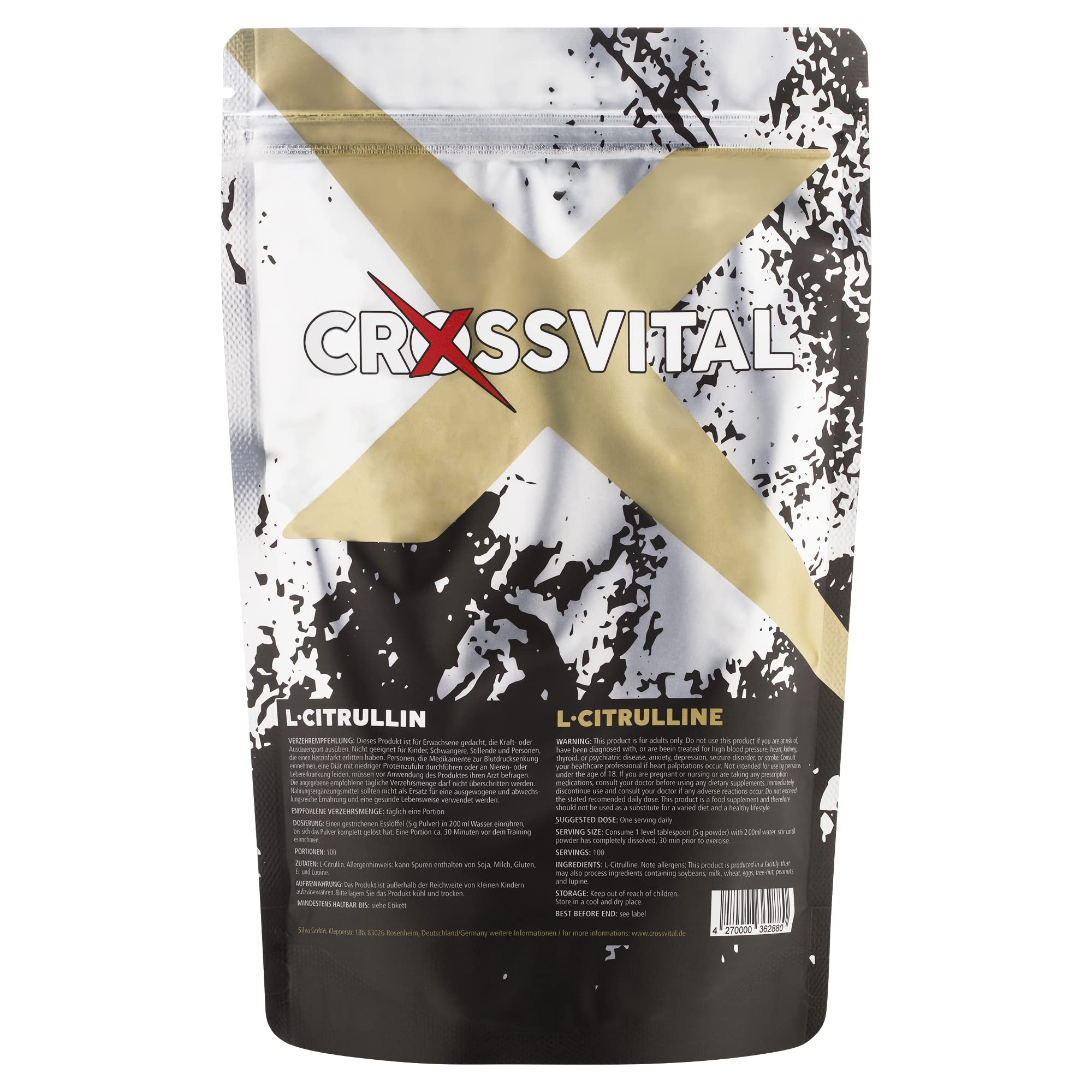 L-CITRULLIN BASE Pulver I CROSSVITAL I vegan I 500g I 100 Portionen I made in Germany