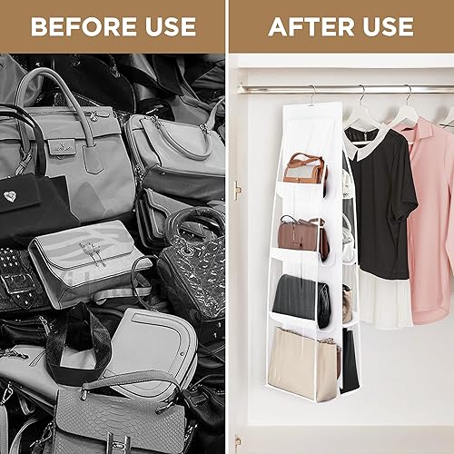 Miniatura 7 de coastal rose Organizador de bolso para armario, organizador de almacenamiento transparente con 8 bolsillos, soporte de almacenamiento para bolso con