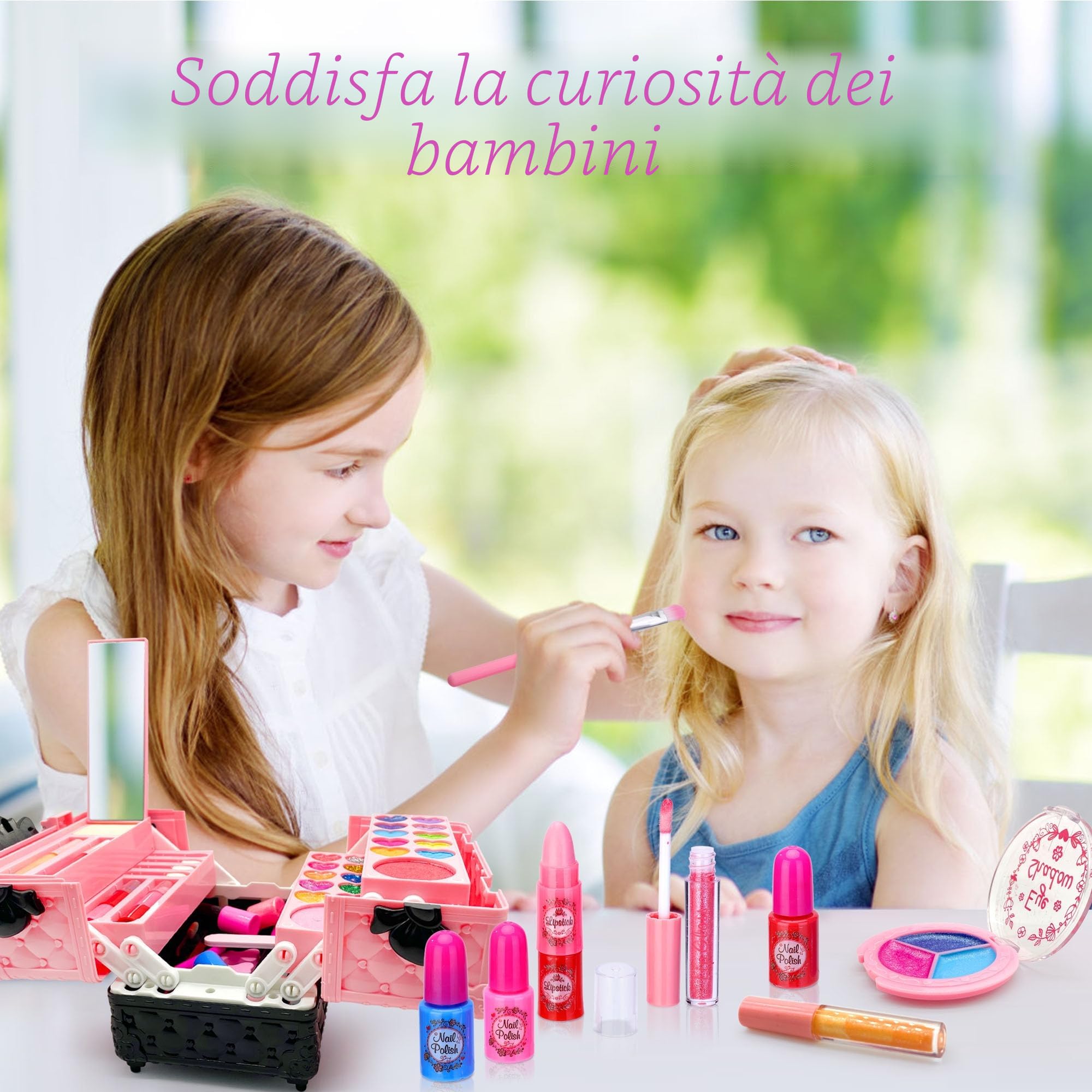 Lubibi Set Trucco Lavabile per Bambini con Valigetta, Testati per la Sicurezza Kit di Cosmetici Veri per Bambini Regalo di Compleanno di Natale Giocattolo per Ragazze età 4 5 6 7 8