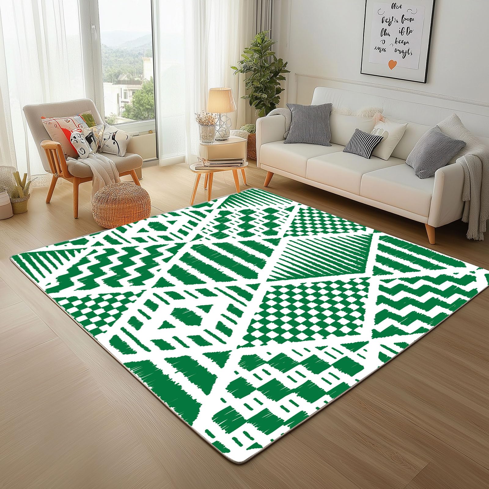 Tapis de chambre adulte moderne vert 160x230 pour salon cocooning