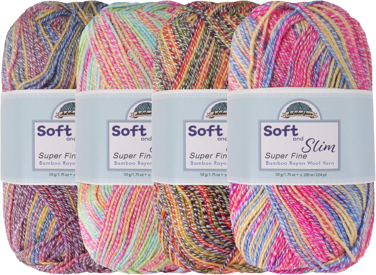 JubileeYarn Soft and Slim Yarn - 50g/Skein Bamboo Rayon Wool Blend - Shades of Pink - 4 Skeins