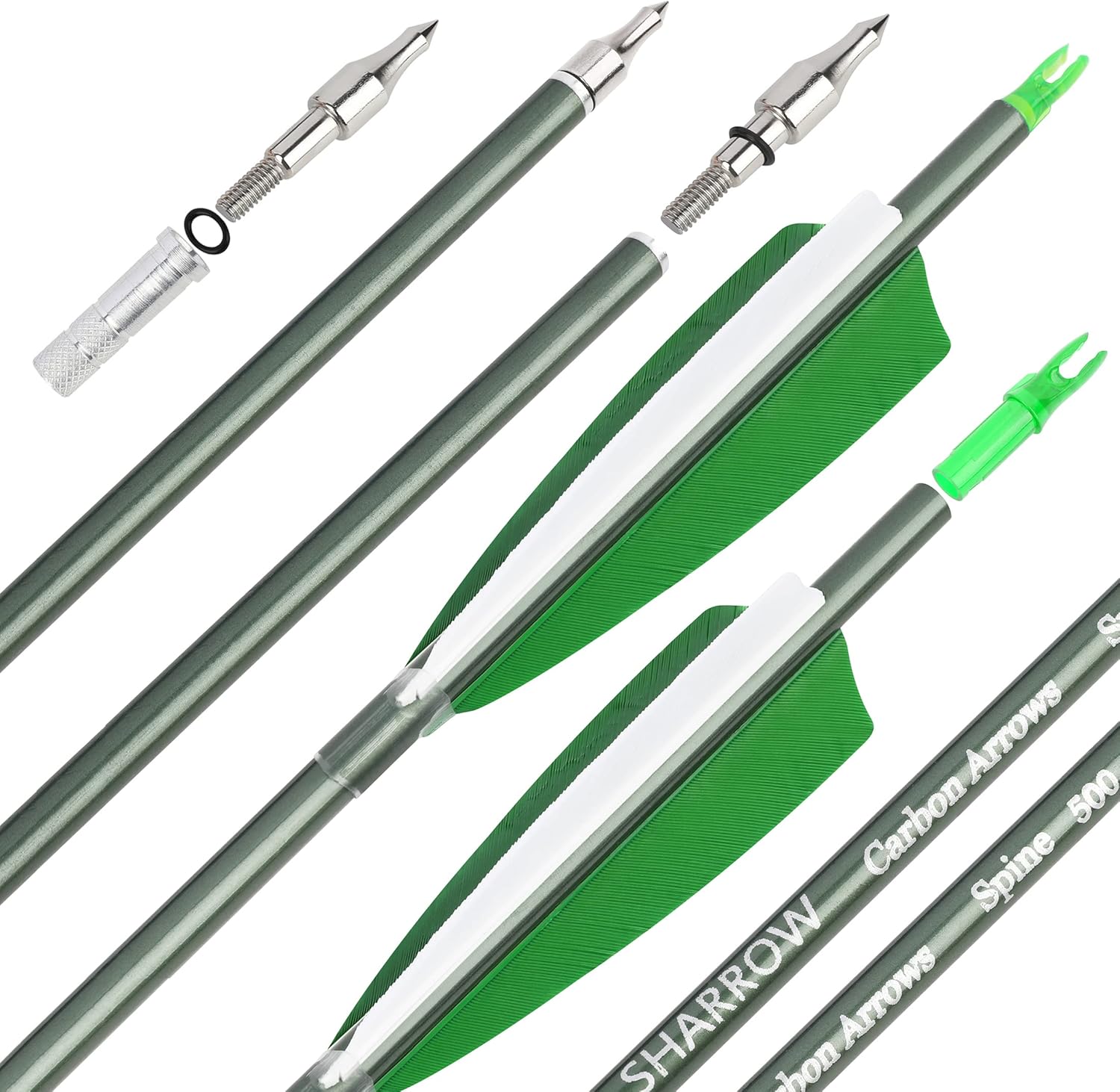 31" Carbon Arrows Archery Hunting Arrows 500 Spine with Feathers Fletched Target Practice Arrows for Archery Compound & Recurve & Long Bow 6/12pcs