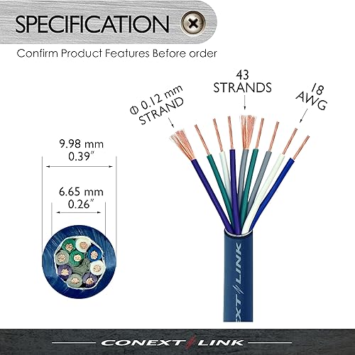 Miniatura 3 de Conext Link MSC918-20 20 pies 9 conductores Cable de velocidad azul Cable de altavoz Cable primario 18 AWG calibre GA 100% OFC remolque trenzado de