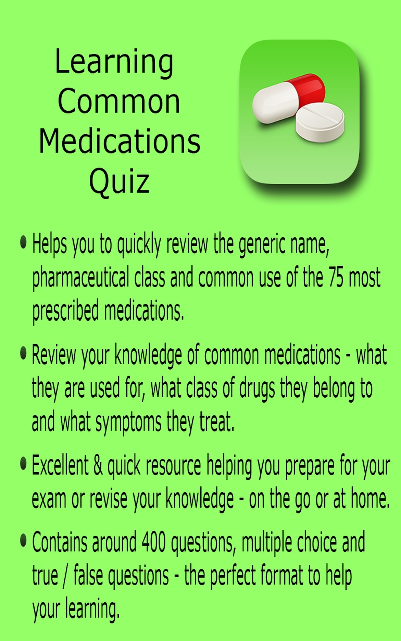 Learning Common Medications Quiz App on Amazon Appstore