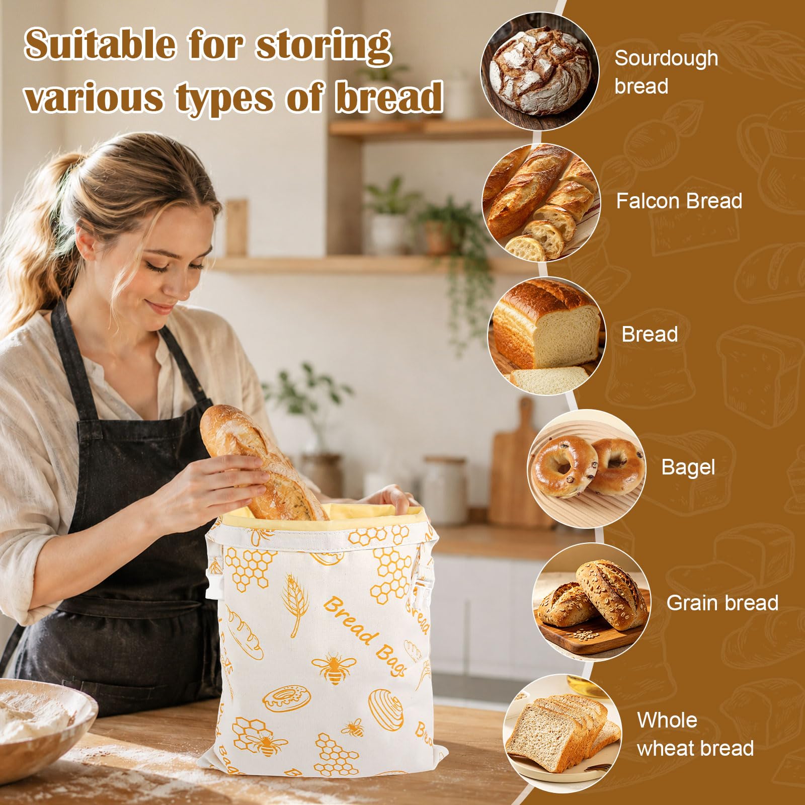 Bienenwachs Brotbeutel, 2 Stück 43 * 31cm Bienenwachsbeutel, Wiederverwendbare brotsack mit Bienenwachs Leinen zum Brotaufbewahrung & Frischhalten, Brotbeutel für Selbstgebackenes Brot und Backwaren