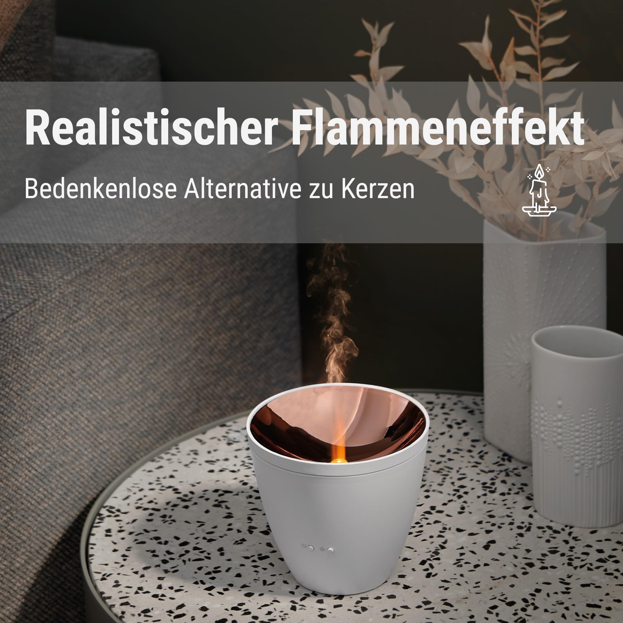 Stadler Form Aroma Diffuser Zoe verströmt ätherische Öle mit einzigartigem Flammen-Effekt, für entspannende Aromatherapie, weiss