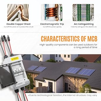 Solar Panels Disconnect Switch 60A 1000VDC PV Shut Off Switch 2 String Circuit Breaker Box IP66 Waterproof UV-Proof