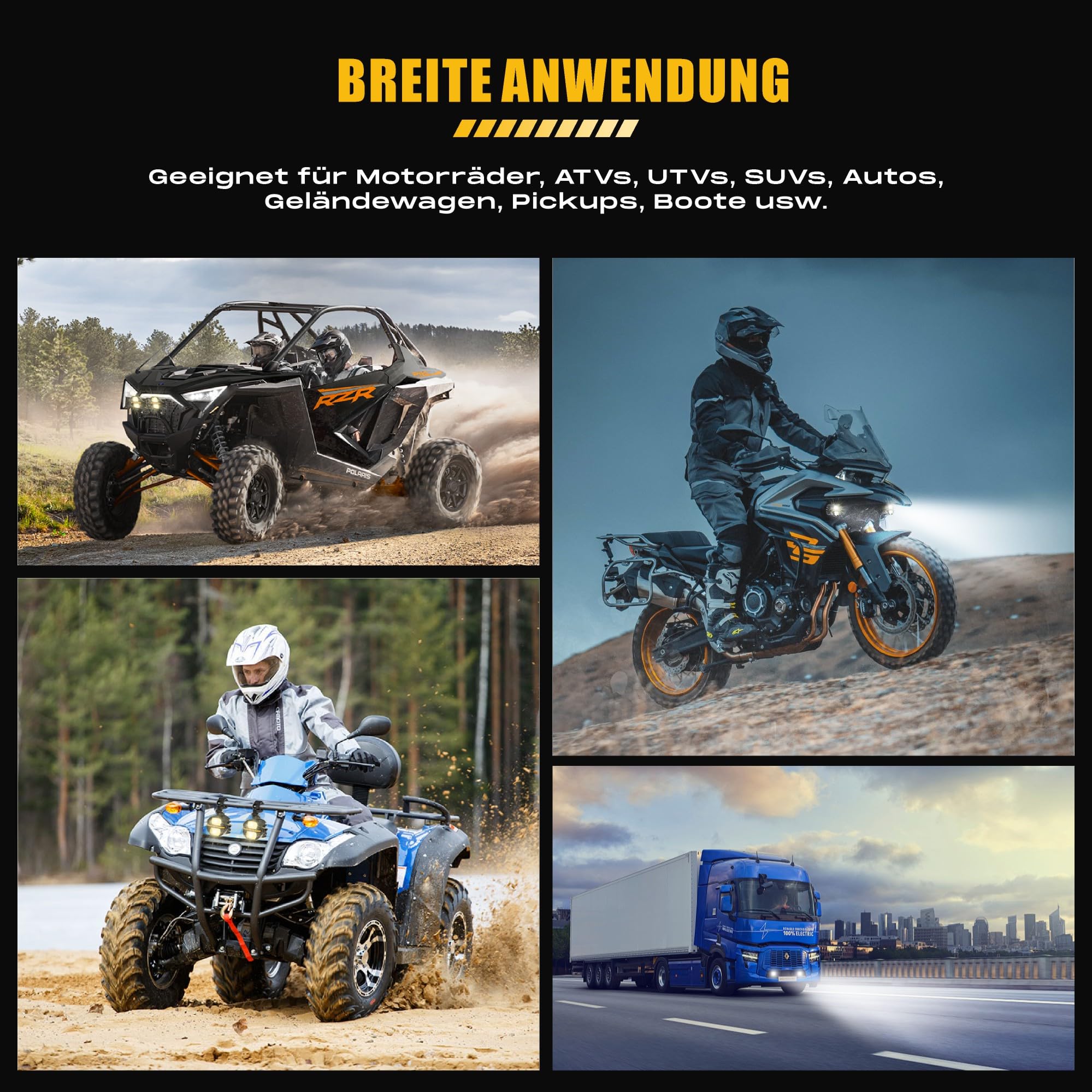 Future Eyes Motorrad Zusatzscheinwerfer LED 12000LM 120W Homologierte Motorrad Nebelscheinwerfer E-Mark E57 LED Scheinwerfer für Motorrad IP67 mit verstellbarer 360° Halterung