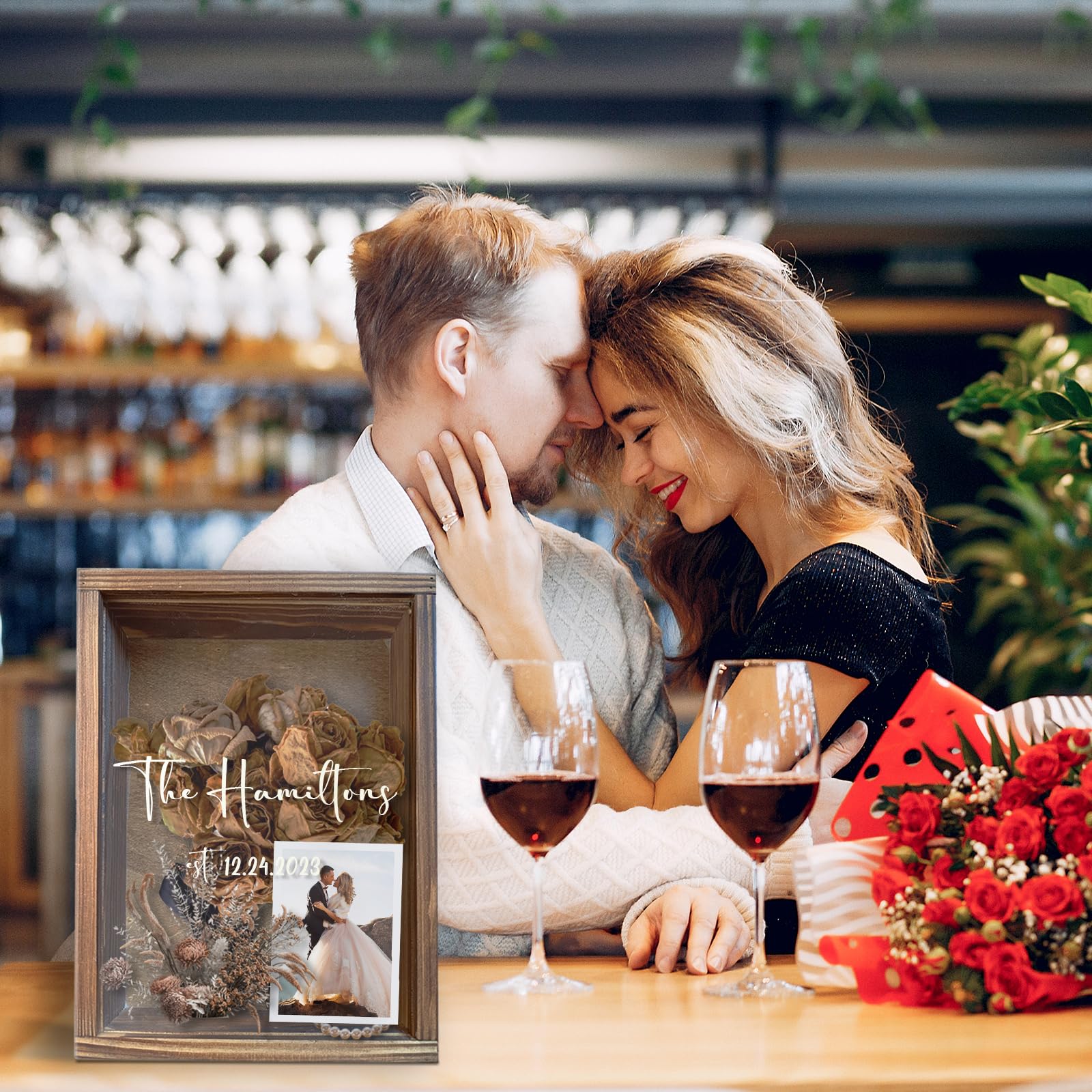 Personalized Wedding Gifts, Wedding Gifts for Couples 2024,Large Shadow Box Picture Frames Deep Shadow Boxes Display Cases with Custom Couple Name and Date, Wooden Memory Boxes for Keepsakes Couples
