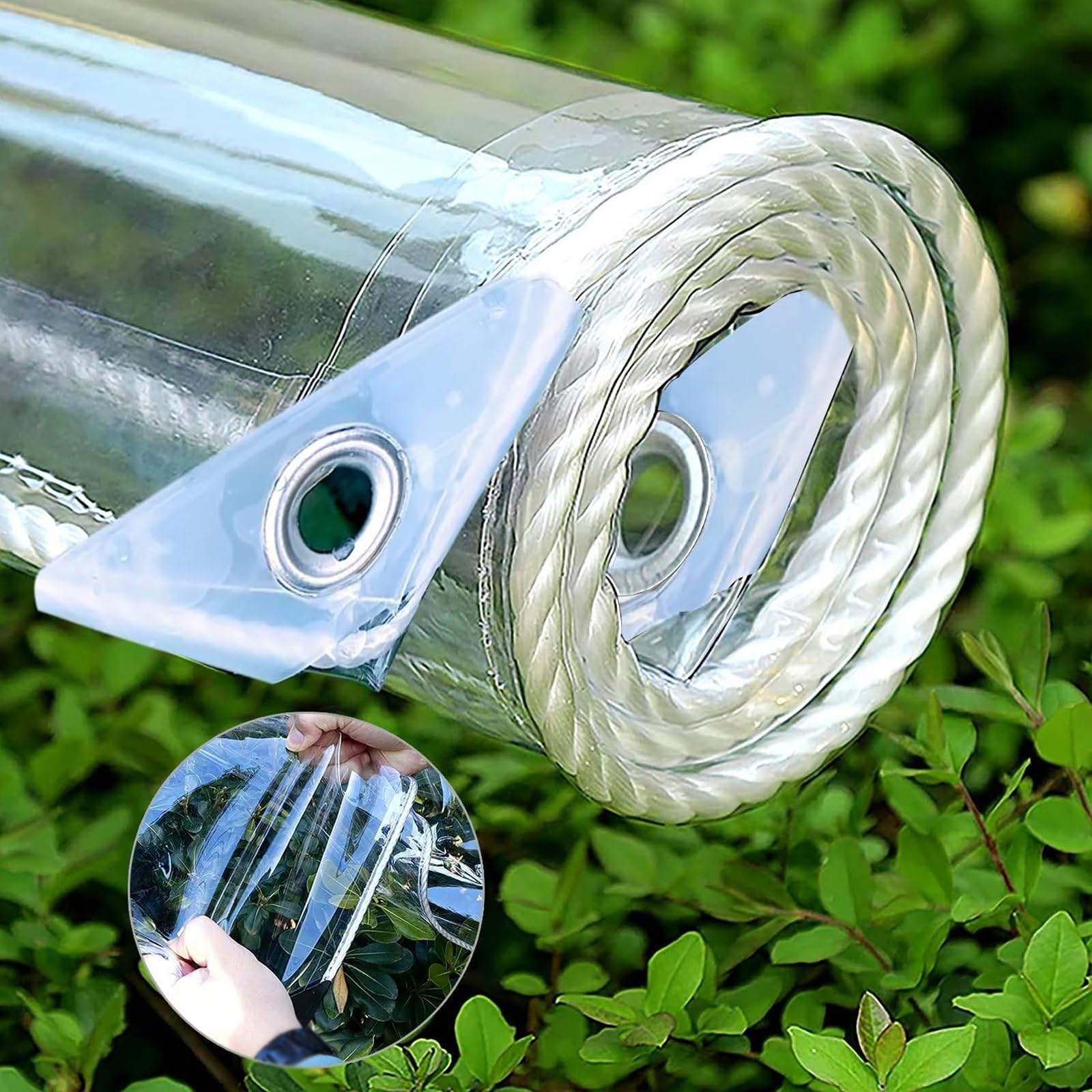 Telo di Protezione Telone Impermeabile Esterno in PVC Trasparente 0,35mm Spessore,Copertura Multifunzione per Mobili da Giardino,Gazebo,Barche,400g/㎡,Compreso Corde (200cm x 250cm)