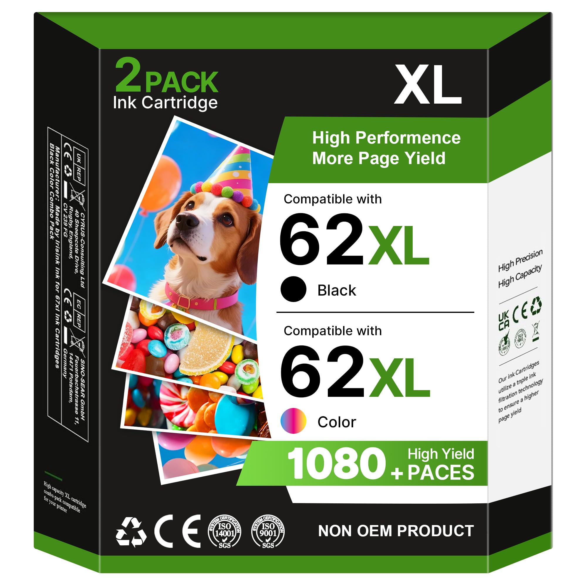 62XL Ink Cartridges Replacement for HP 62 Ink Cartridges Twin Pack for HP62 Genuine Black and Tri Colour 62 XL for HP Envy 5540 5640 5546 5544 5644 5541 OfficeJet 250 200 5740 Packing May Vary