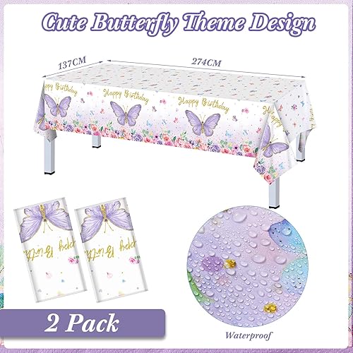 Miniatura 4 de Pajean Suministros de fiesta de cumpleaños de mariposa, juego de vajilla desechable, platos de papel, servilletas, vasos, mantel, pancarta para